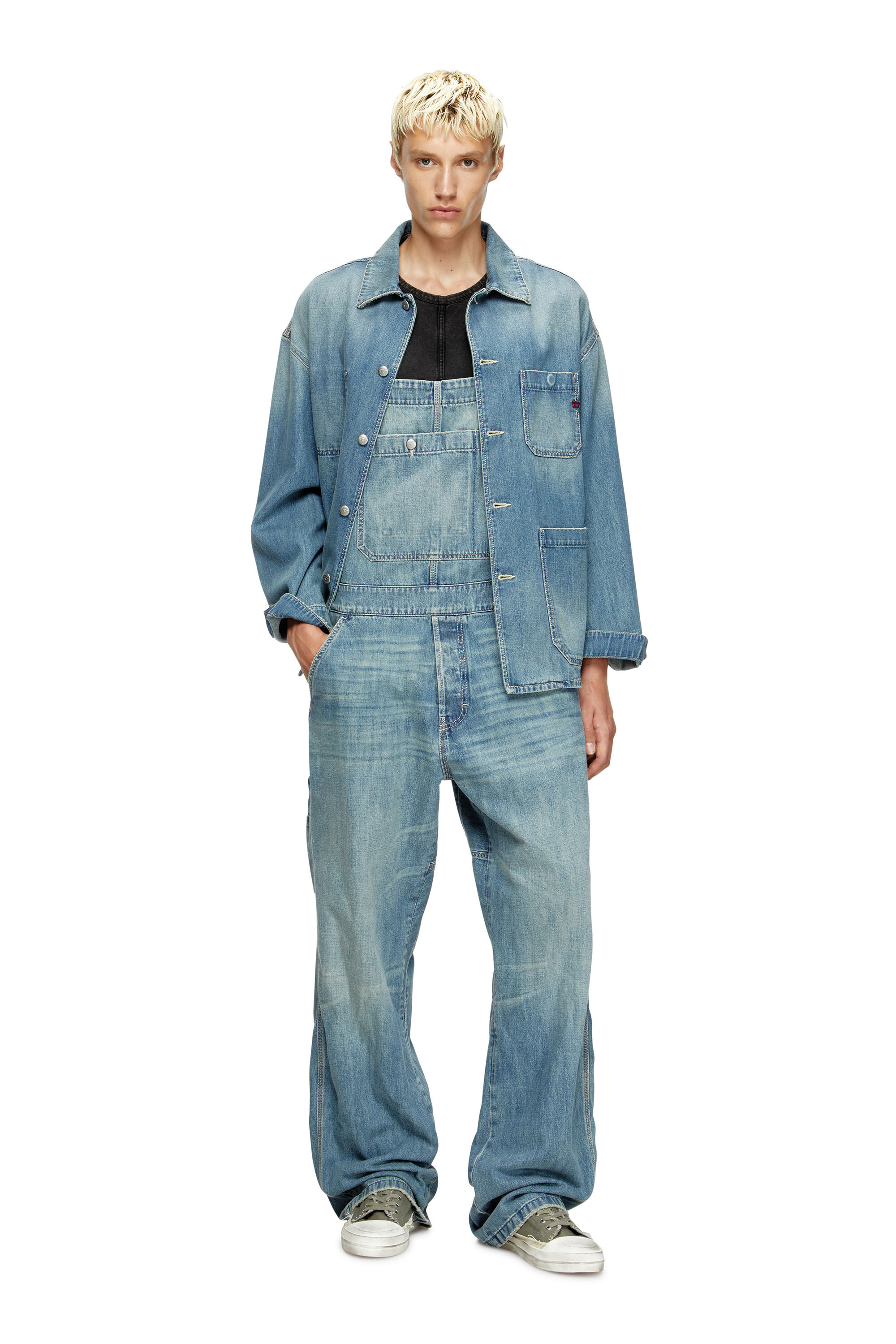 Diesel - D-FRAMU-U, Overol de denim de estilo utility Unisex in Azul marino - 1