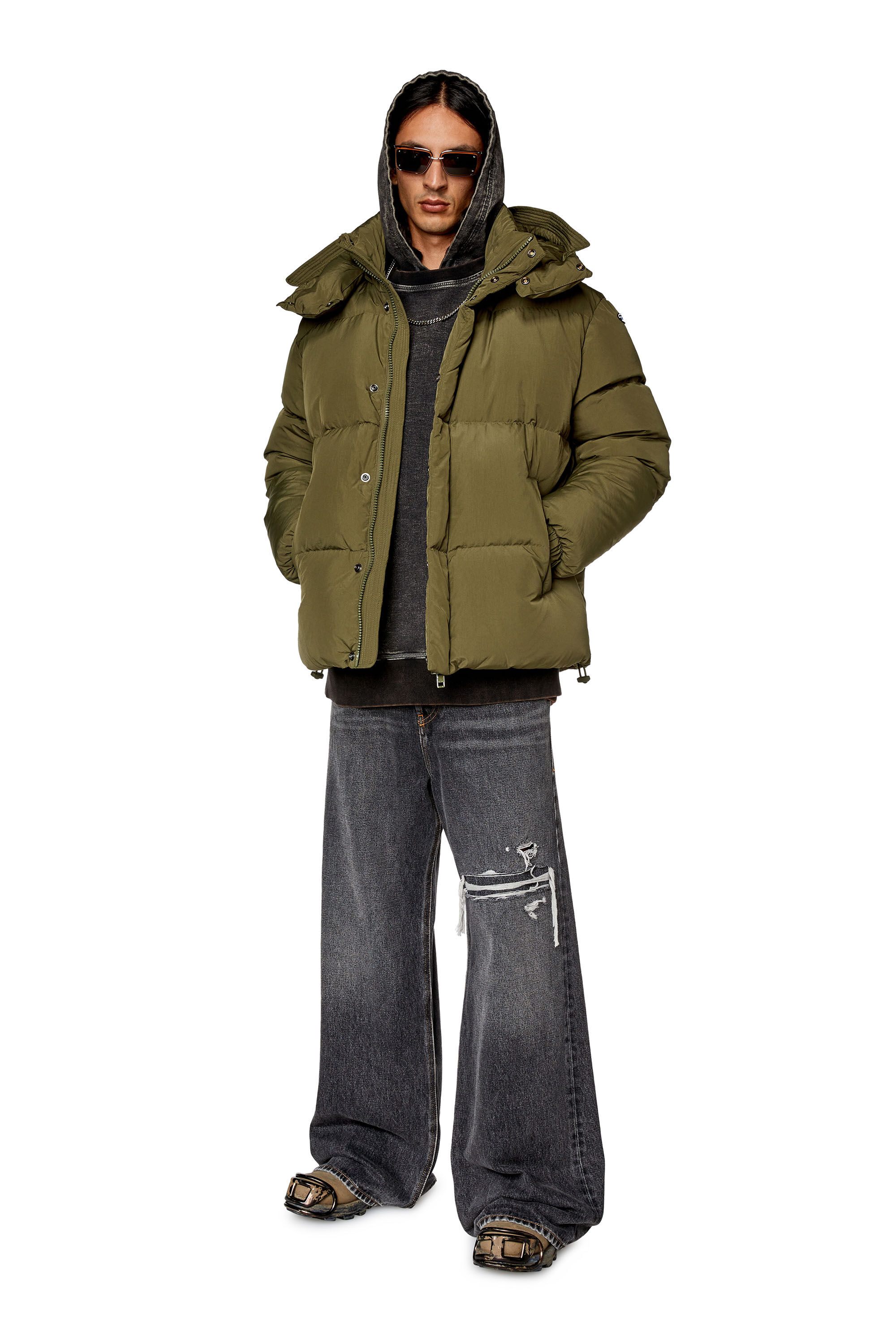 Diesel - W-ROLFYS, Chaqueta de plumón en taslan de nailon reciclado Hombre in Verde - 1