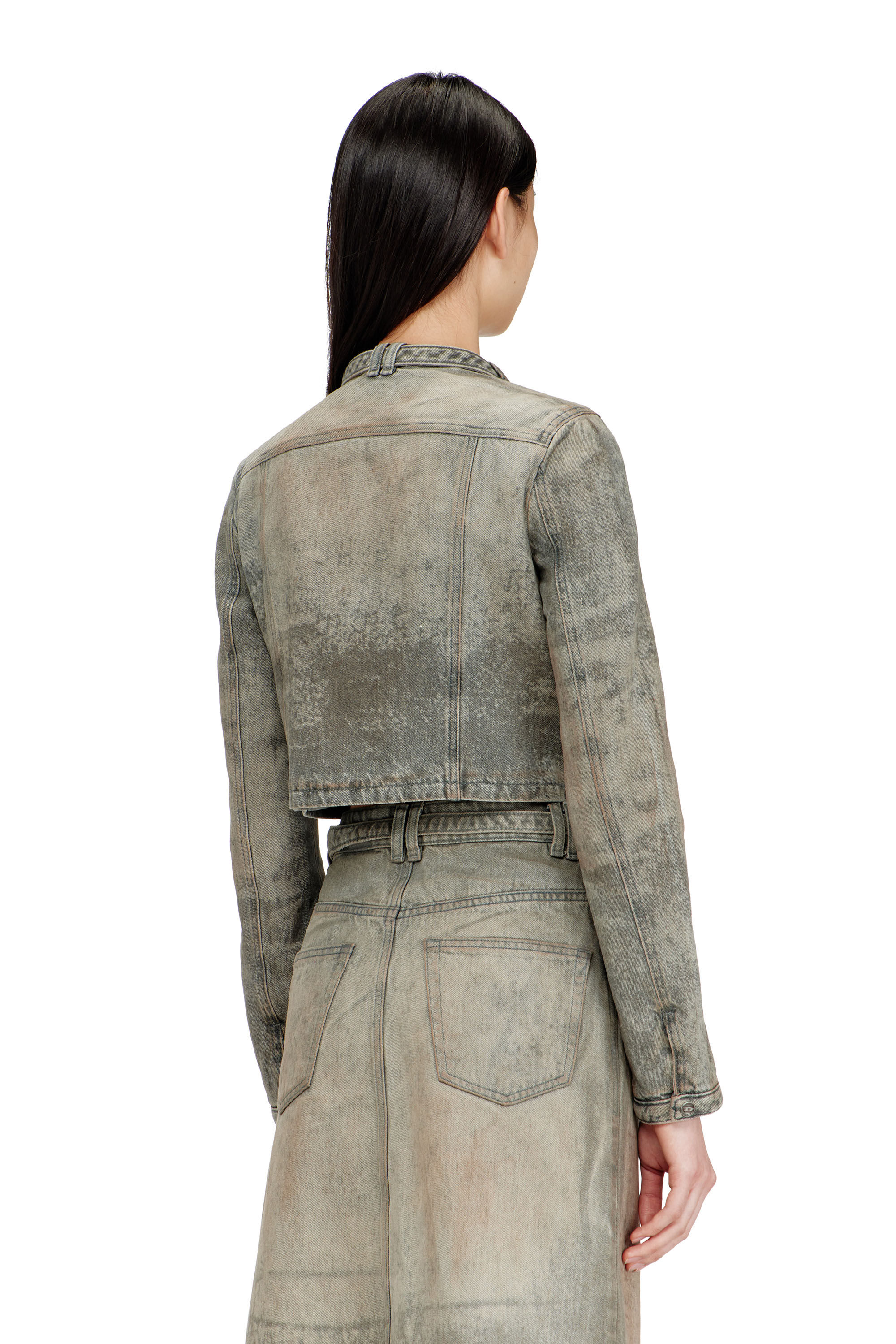 Diesel - DE-SAPHIX-FSI1, Chaqueta corta de sat&eacute;n denim de algod&oacute;n y c&aacute;&ntilde;amo Mujer in Gris - 4