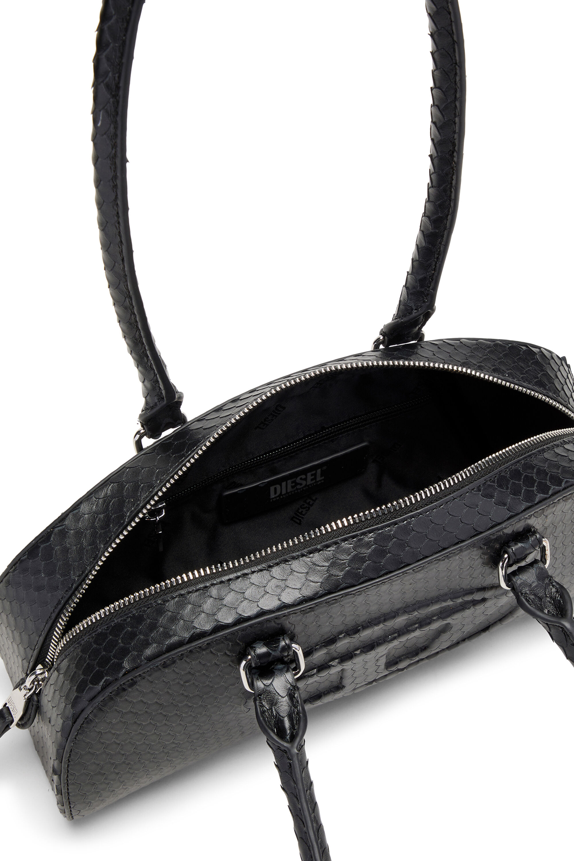 Diesel - 1DR DOME SHOULDER EW, 1DR Dome-Bolso bowling alargado en piel efecto serpiente Mujer in Negro - 4