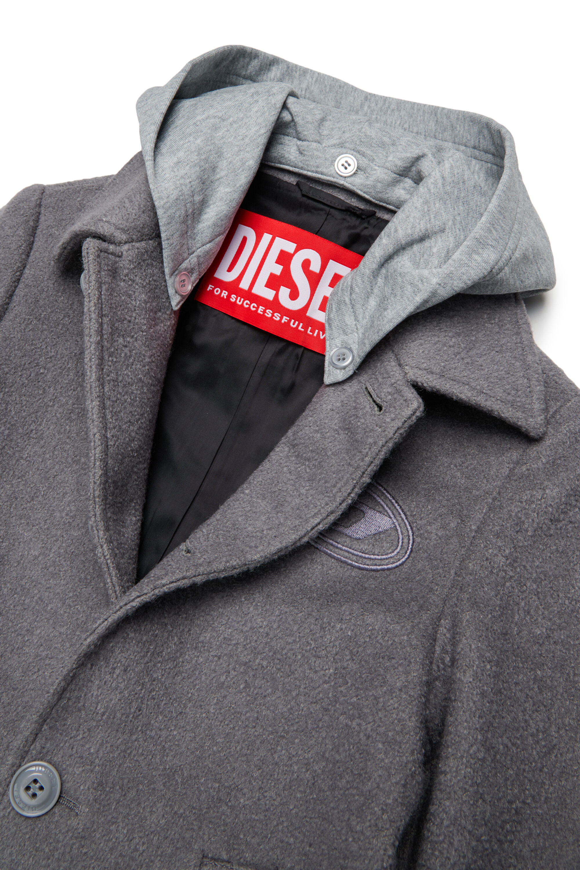 Diesel - JASTONEOUT, Abrigo de mezcla de lana con capucha desmontable Hombre in Gris - 3