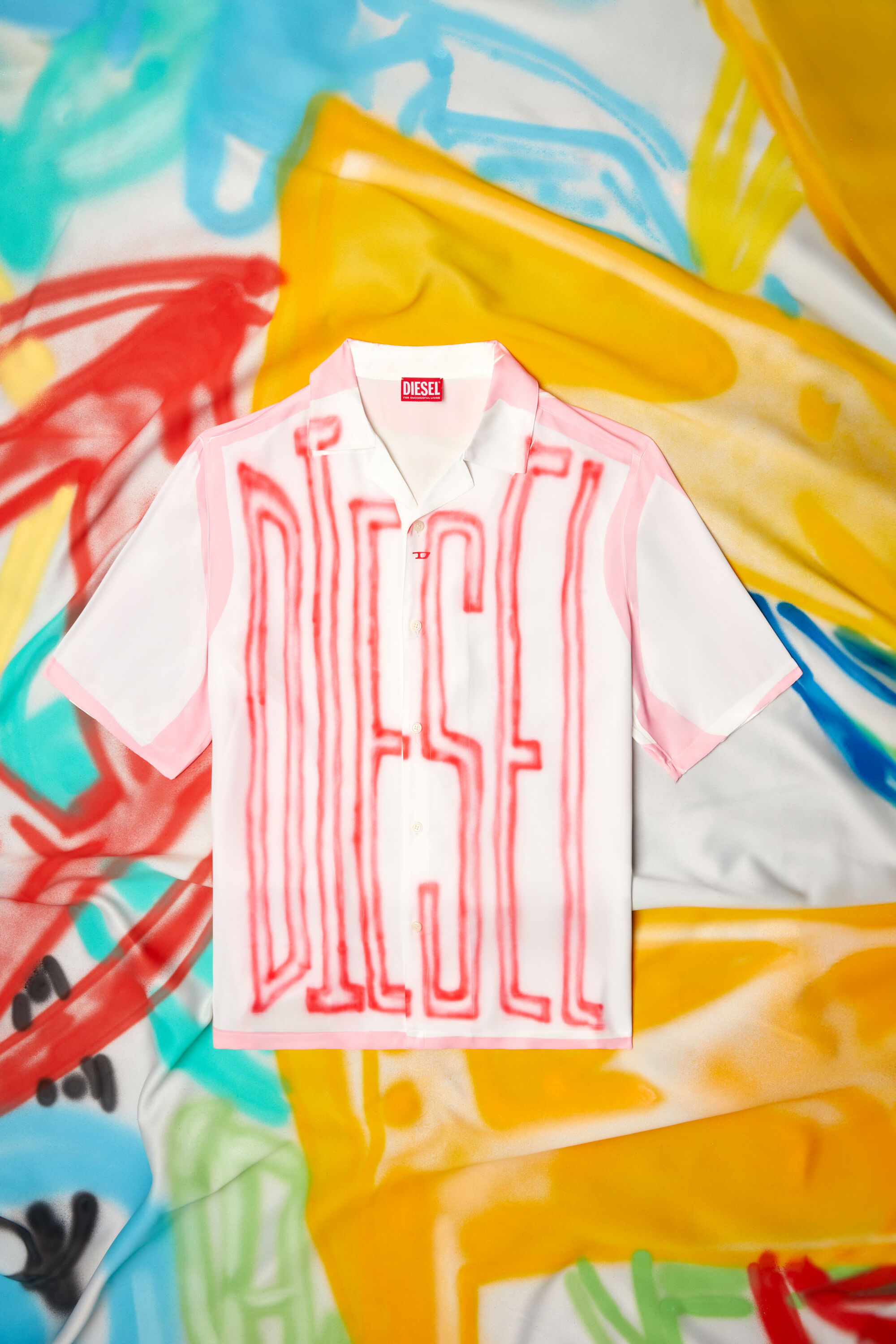 Diesel - C-PAROSHORT-GRAFFITI-FRA, Camisa de bolos de satén con logotipo graffiti Unisex in Multicolor - 2