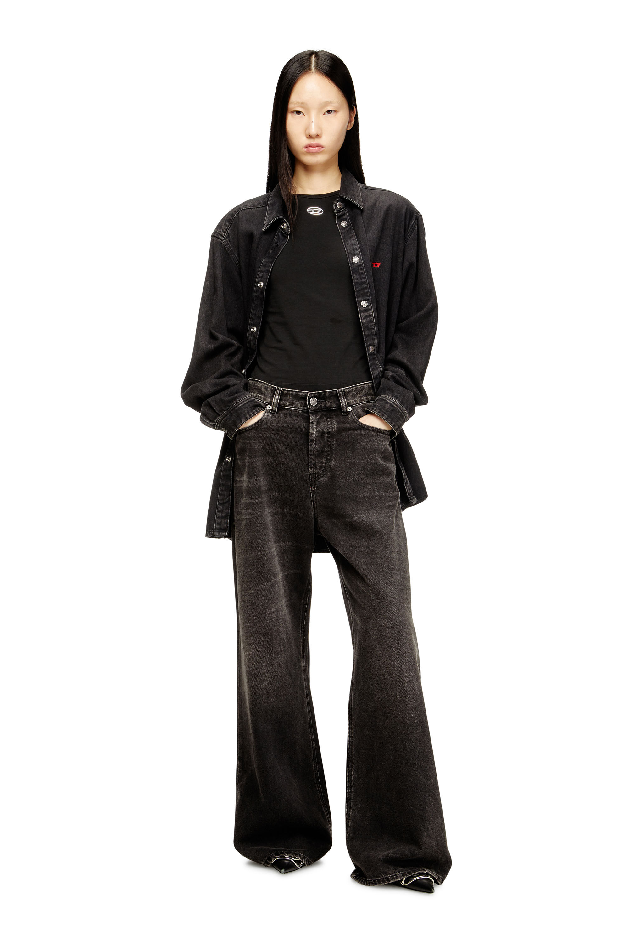Diesel - T-UNCUTIESLONG-LS-OD, Jersey de algodón con logotipo Oval D Mujer in ToBeDefined - 1