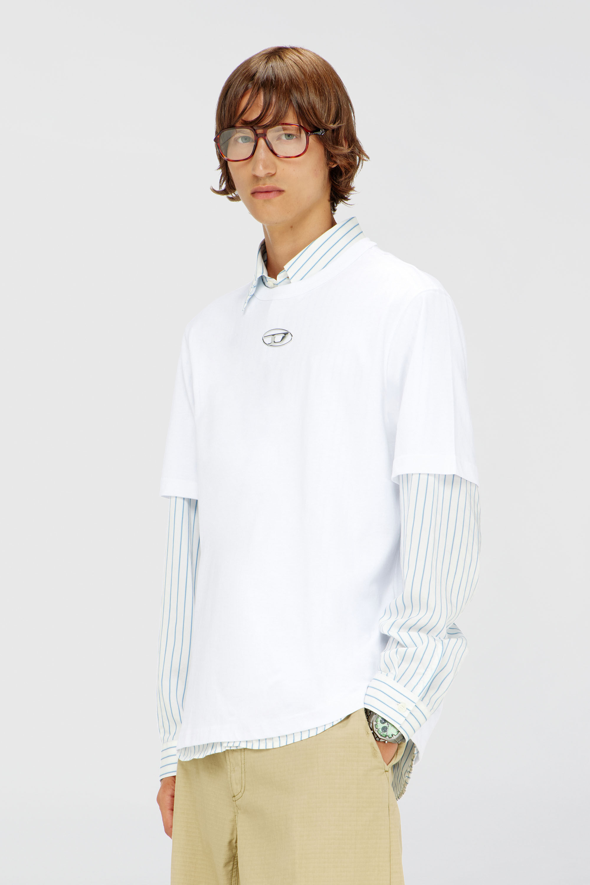 Diesel - T-ADJUST-OD, Camiseta con Oval D met&aacute;lico Hombre in Blanco - 3