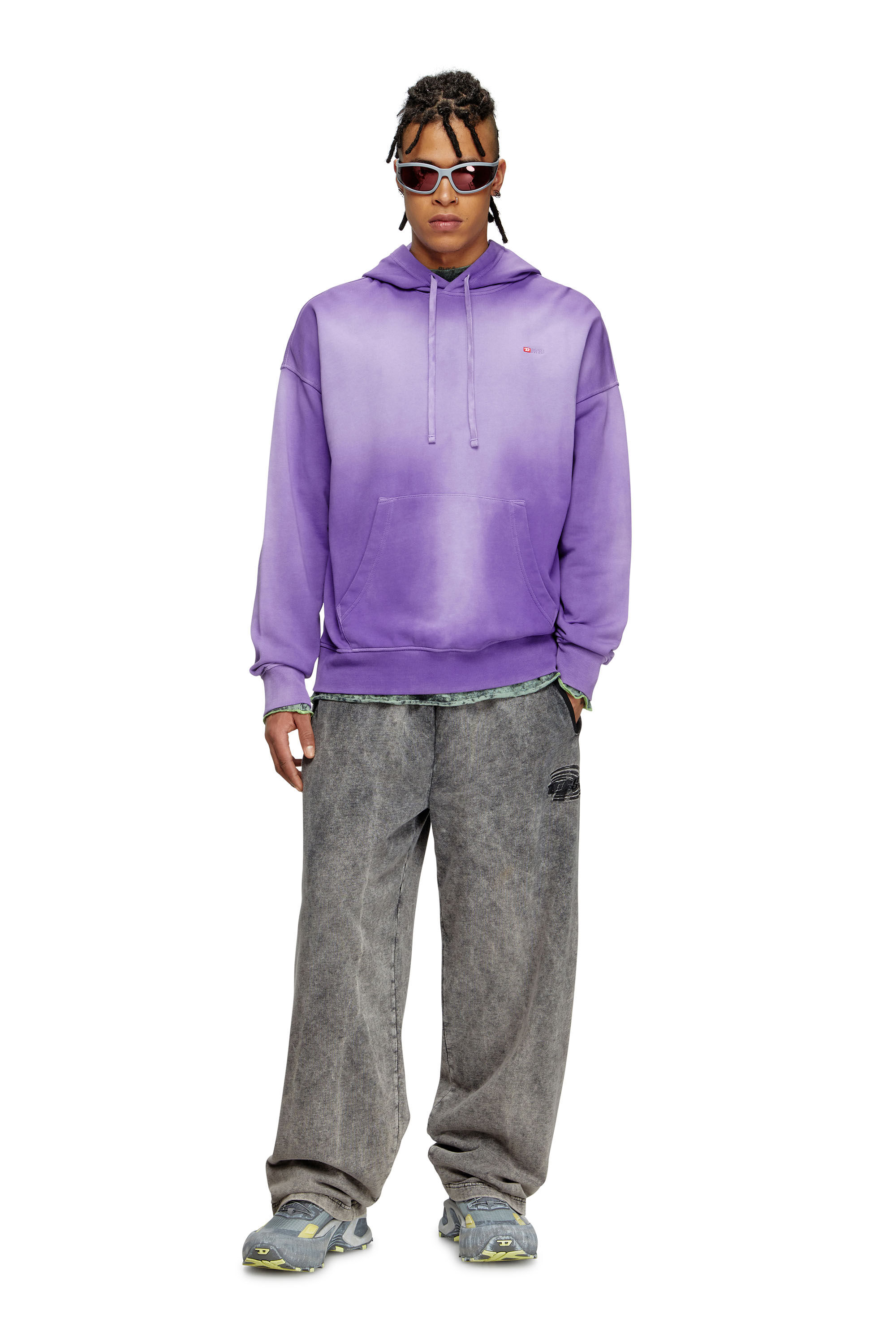 Diesel - S-ROB-HOOD-R2, Sudadera desteñida con bordado de logotipo micro Hombre in Morado - 1