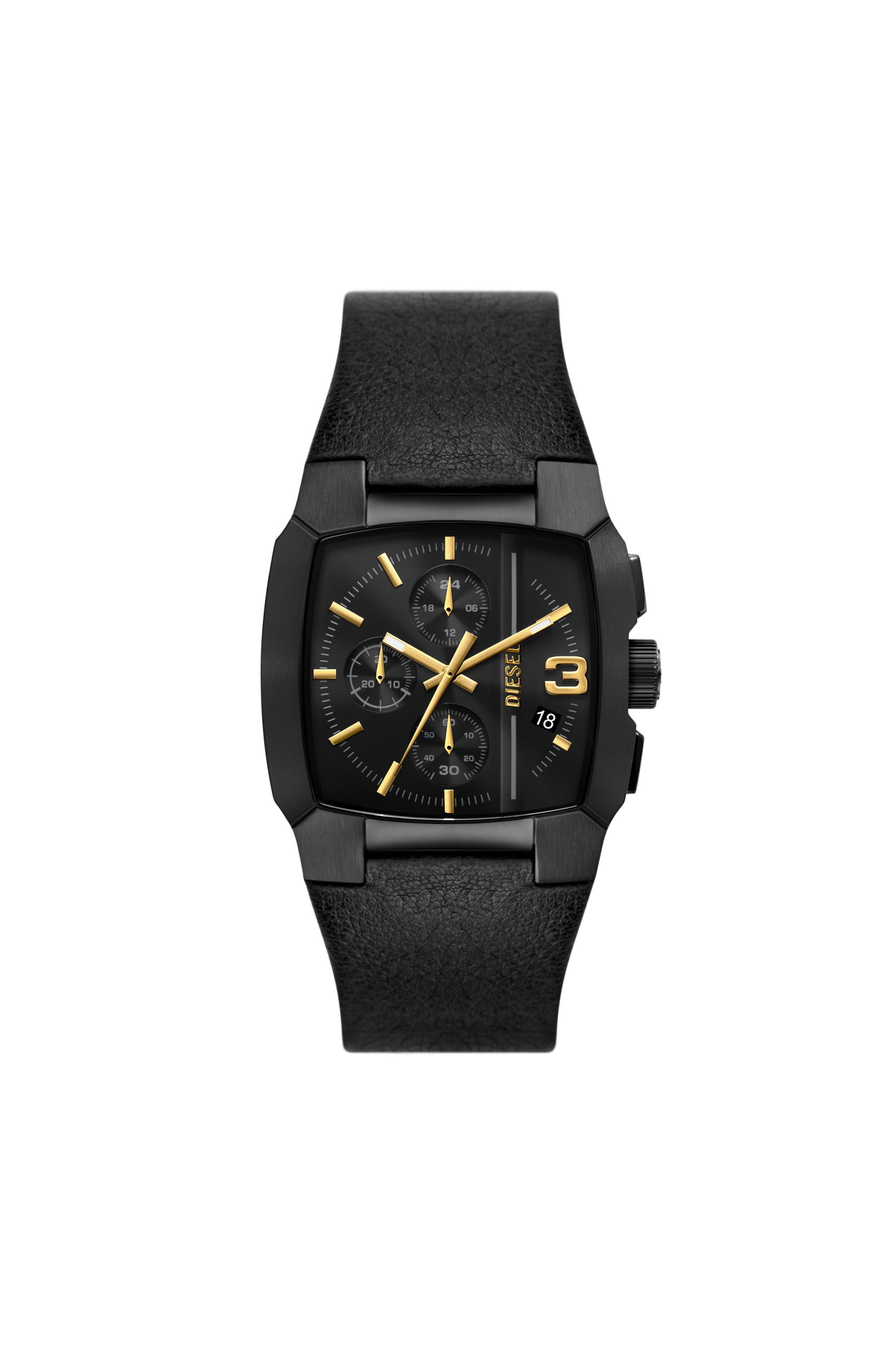Reloj Cliffhanger de cuero negro con cronografo Hombre Negro Diesel