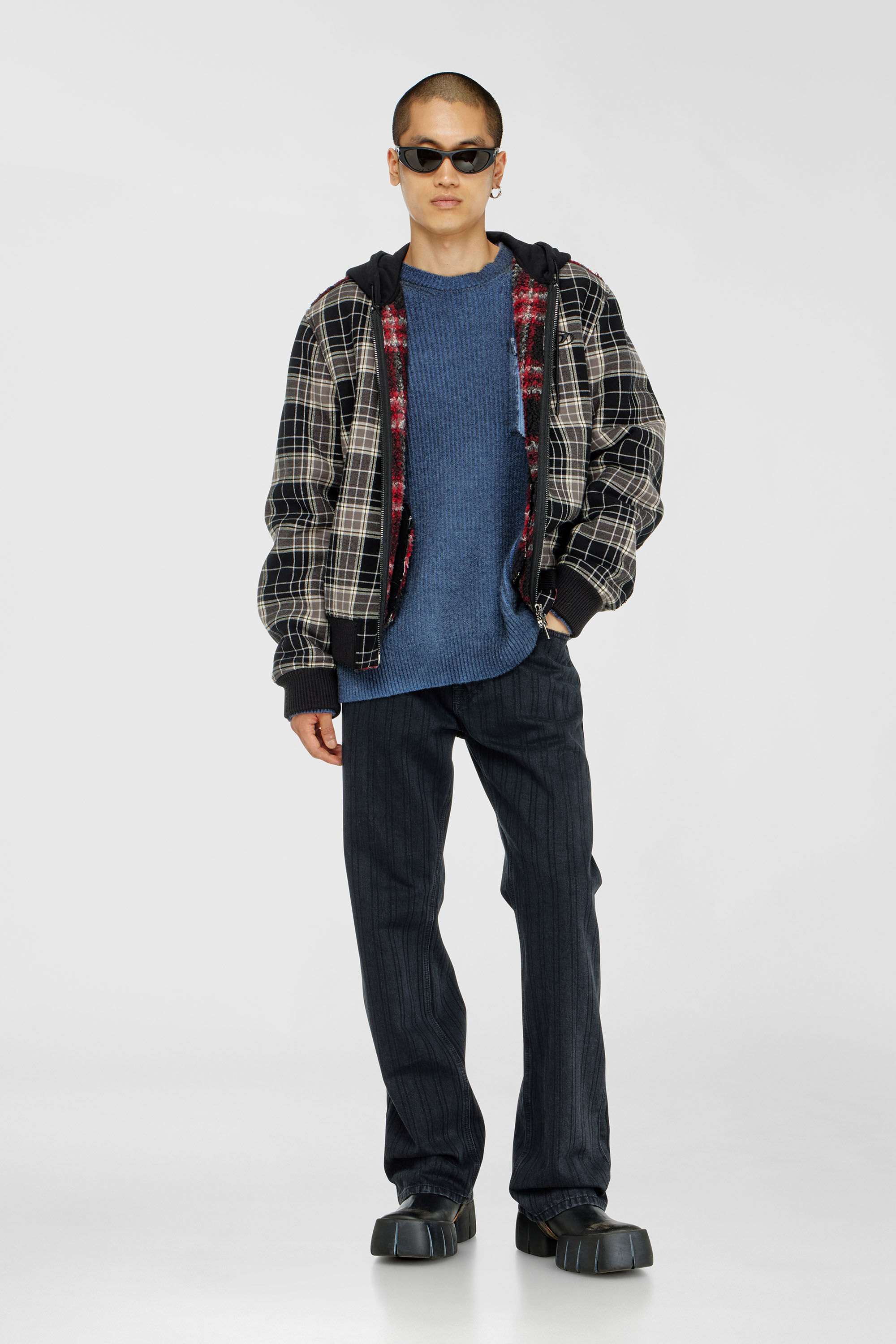 Diesel - W-KUNST, Chaqueta bomber de franela a cuadros con interior teddy Hombre in Multicolor - 1