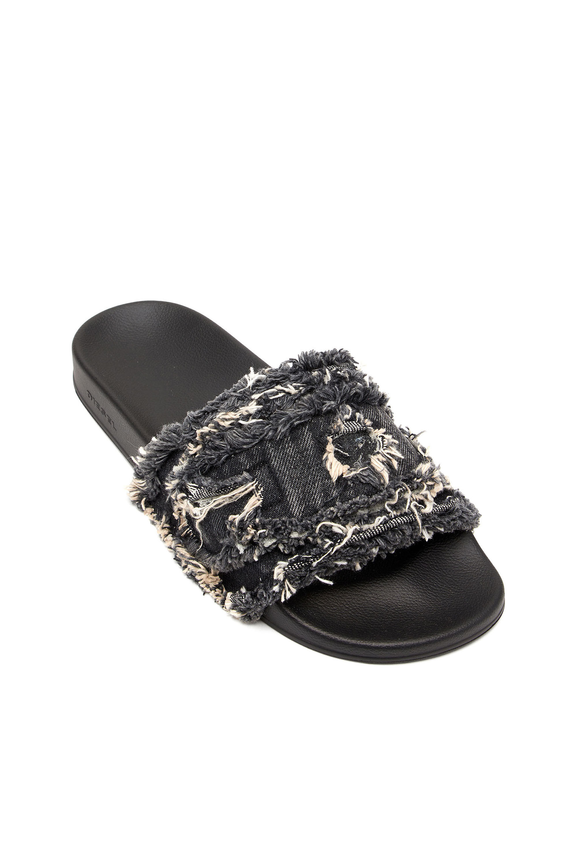 *Diesel* Sa-Slide D フリンジ デニム スライドサンダル Women's Sa-Slide D-Fringed denim slides | Black | Diesel