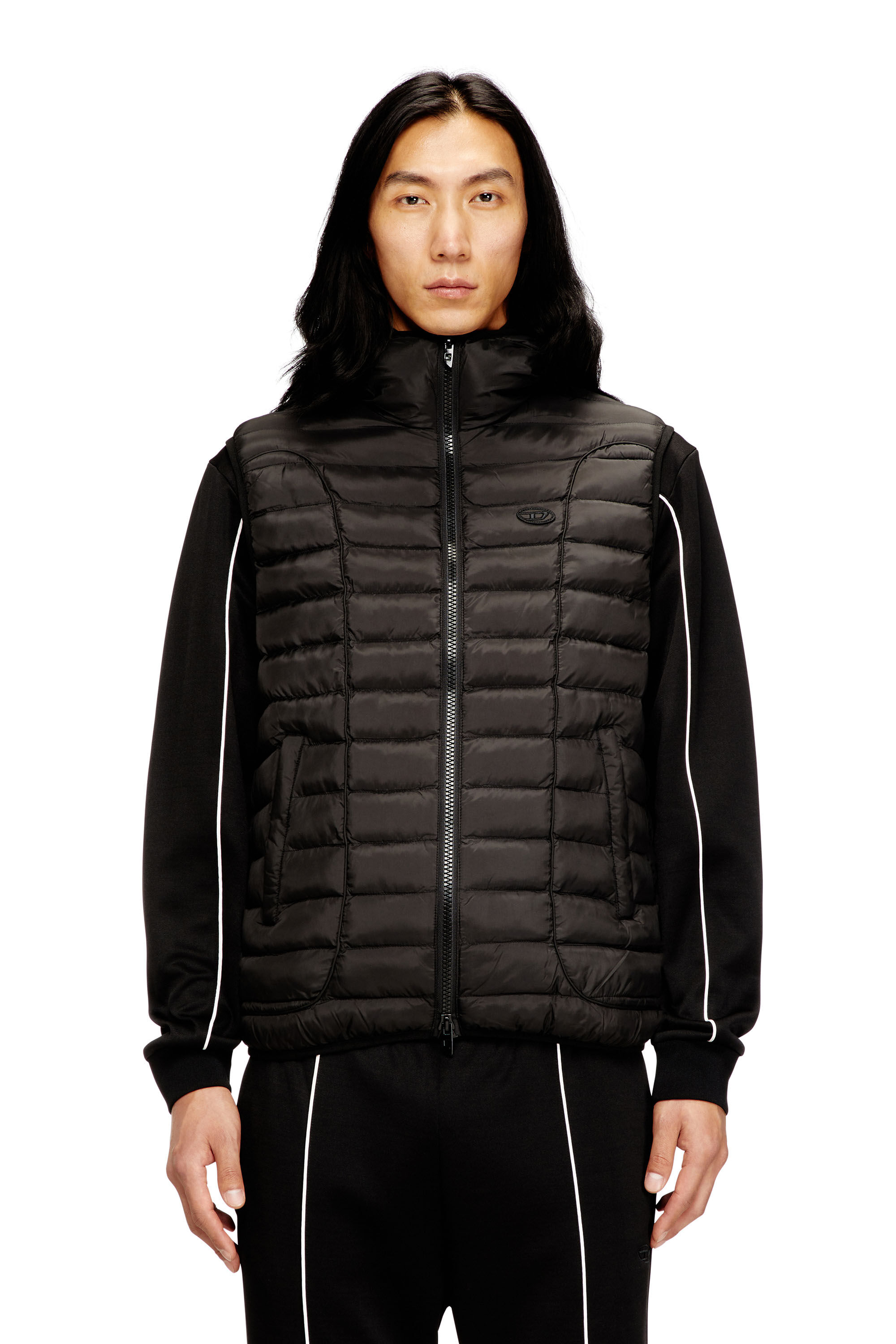 Diesel - W-TEMPLE, Chaleco puffer con capucha en nailon ligero Hombre in Negro - 3