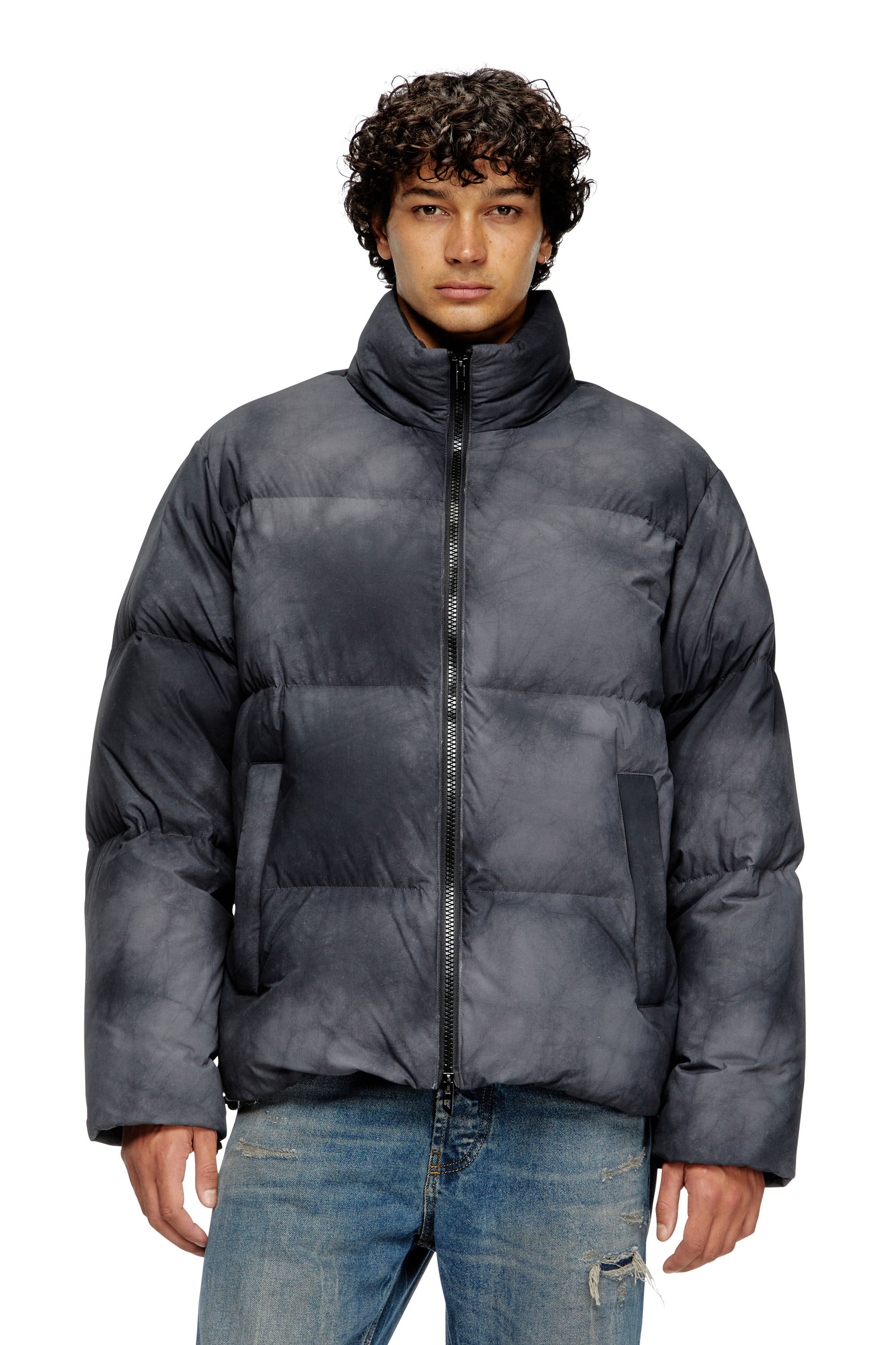 Diesel - W-RAVEEL, Chaqueta de plumón con capucha en nailon con efecto de parches Hombre in Negro - 3