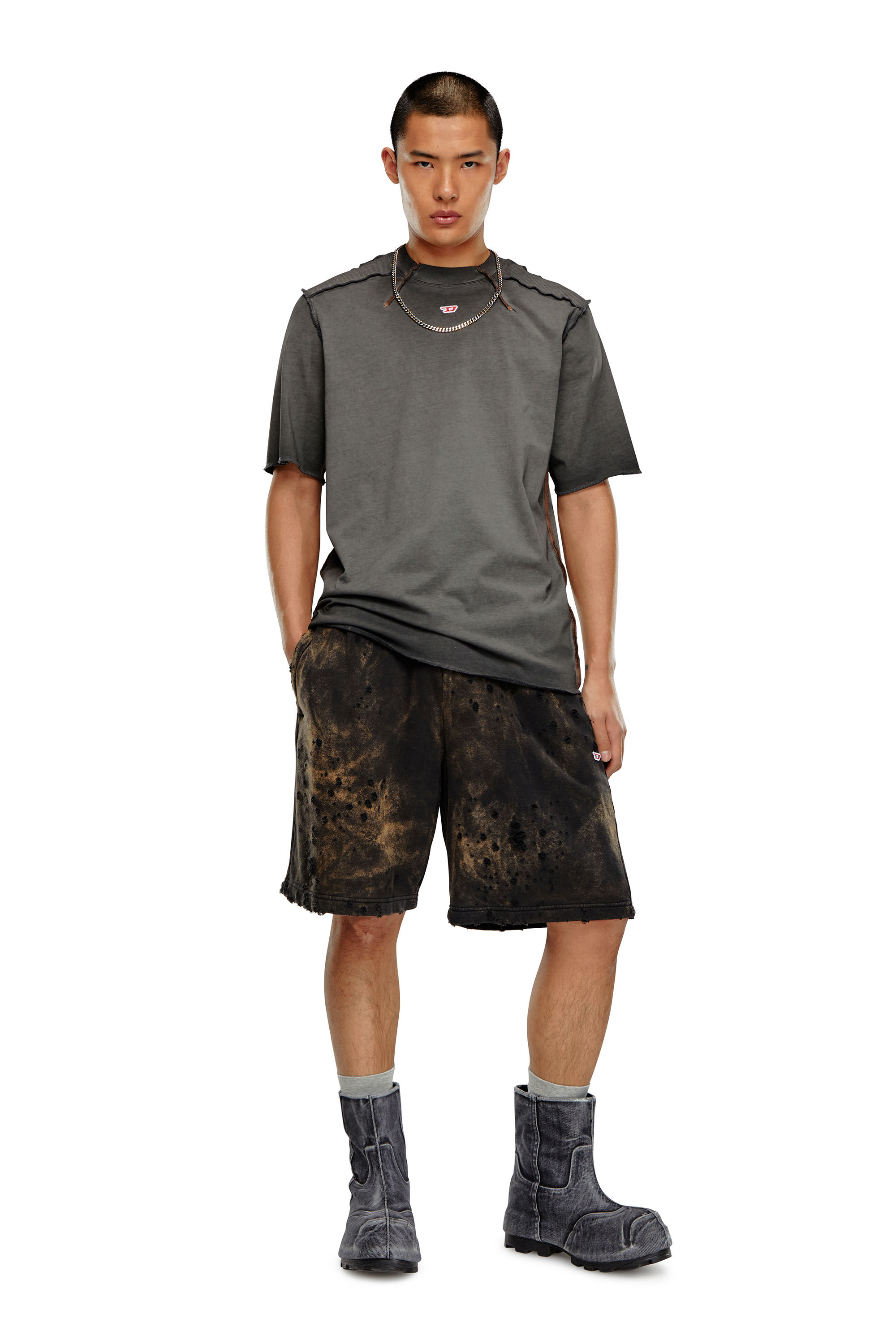 Diesel - T-ERIE-N, Hombre Camiseta con hombros microafelpados in Gris - Image 1