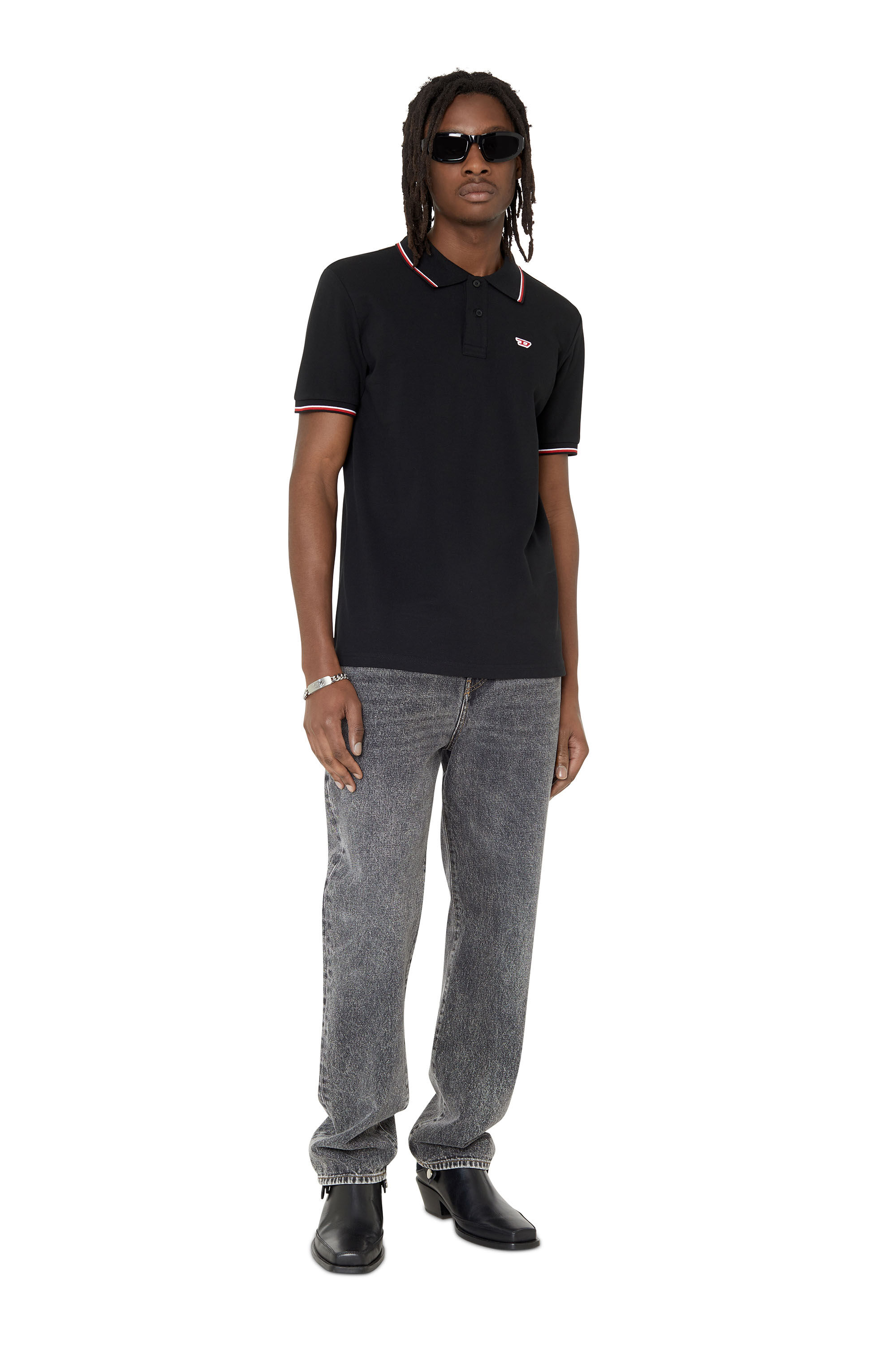 Diesel - T-SMITH-D, Man Polo shirt with striped trims in Black - Image 1