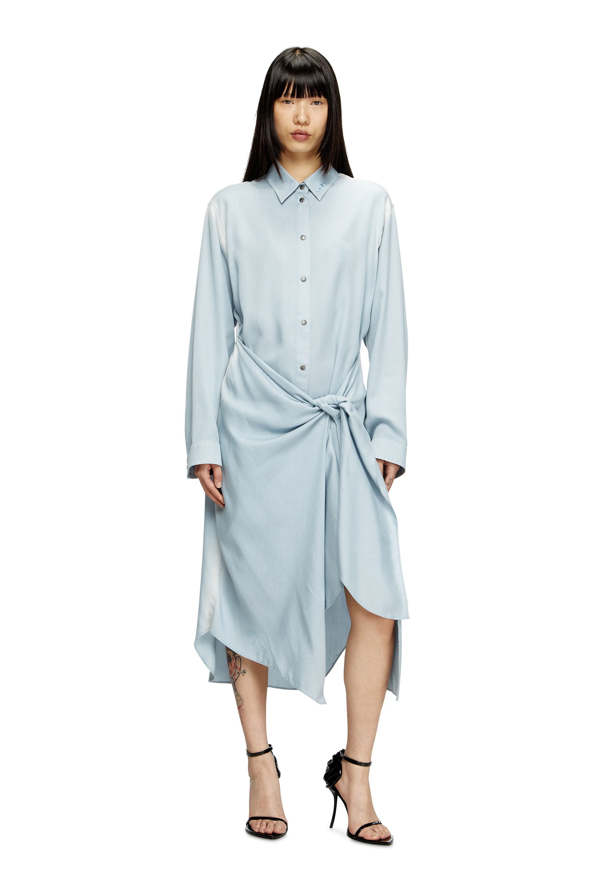 Diesel - D-ILETTA-R1, Vestido camisero de sarga tratada Mujer in Azul marino - 2