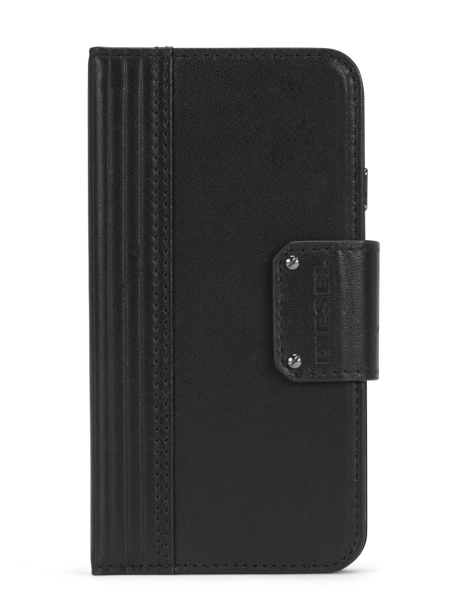 Diesel - BLACK LINED LEATHER IPHONE 8 PLUS/7 PLUS FOLIO, Funda en piel negra para iPhone 8 Plus/7 Plus Unisex in Negro - 1