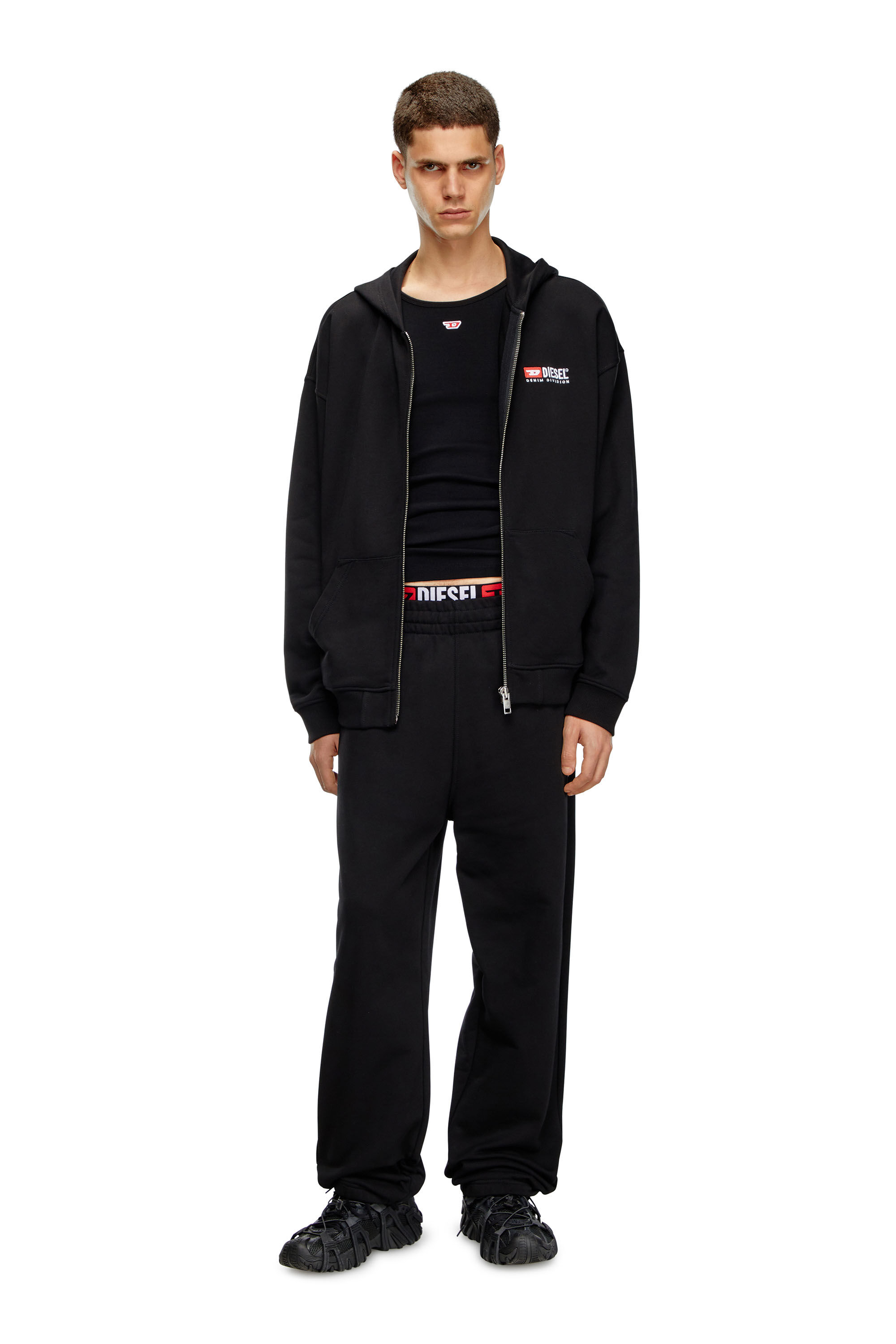 Sudadera con capucha y cremallera con bordado Diesel Hombre | Negro | Diesel