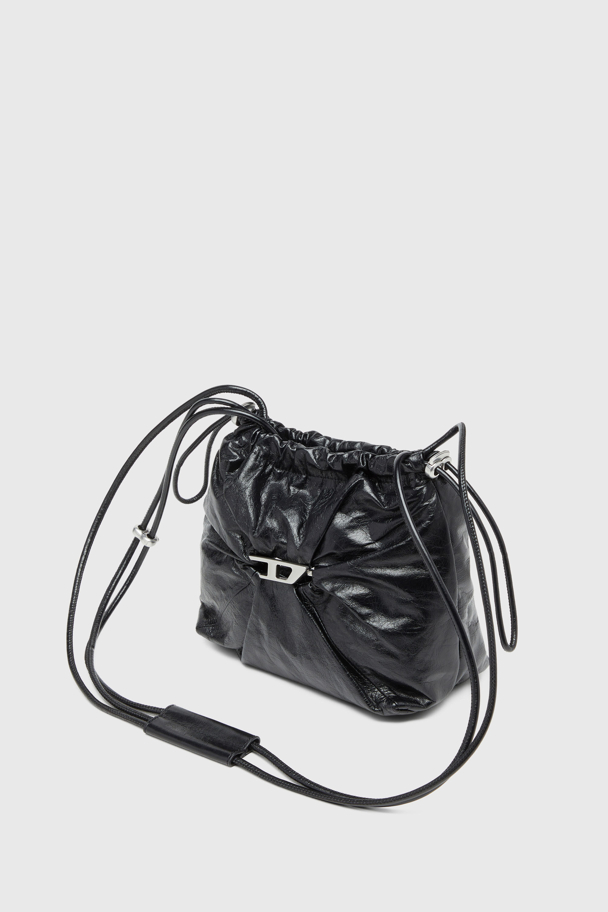 Diesel - SCRUNCH-D BUCKET, Woman's Scrunch-D-Bucket bag in shiny wrinkled leather in Black - 2