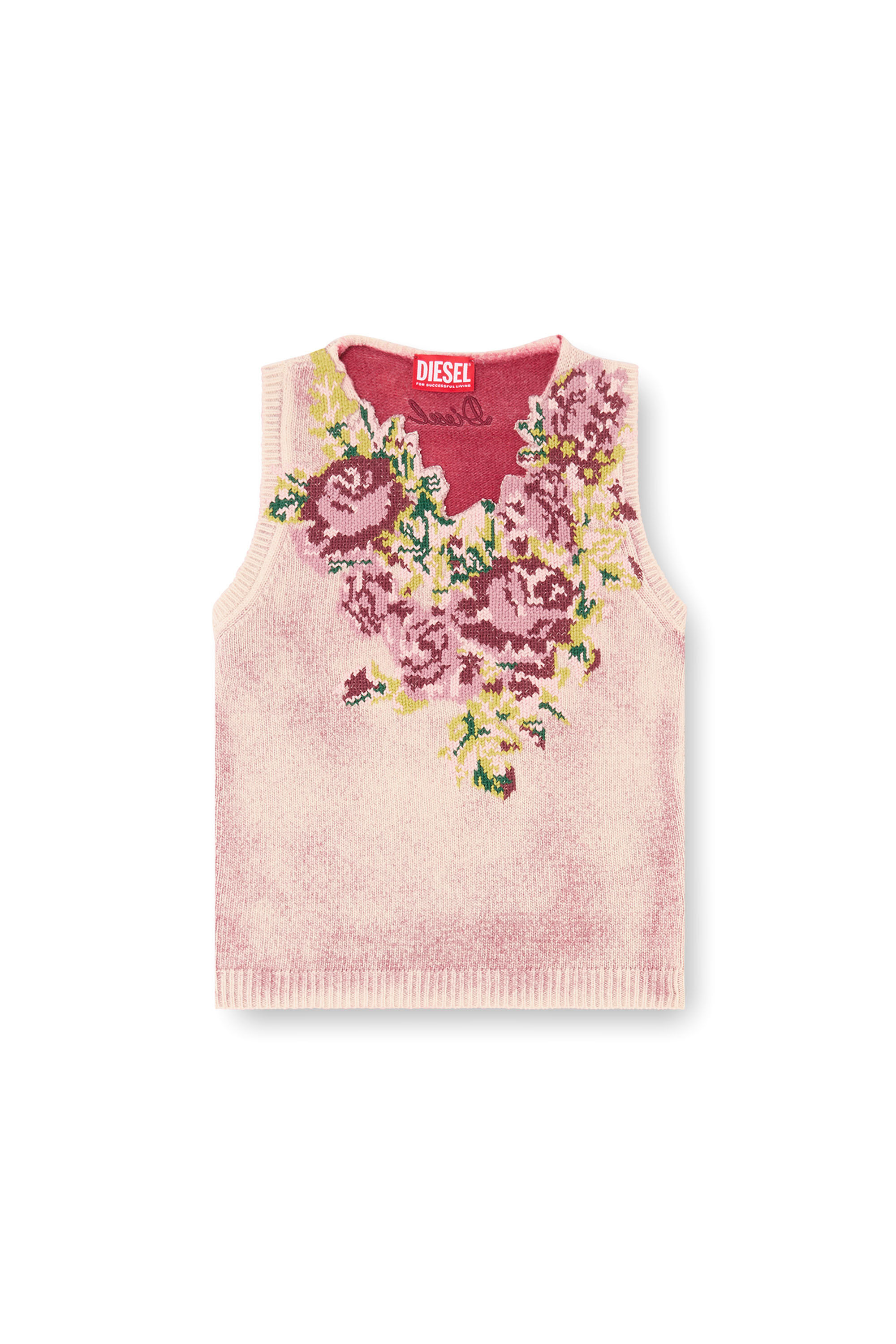 Diesel - M-RARIS, Chaleco de punto en mezcla de lana con motivo floral Mujer in Rosa - 2