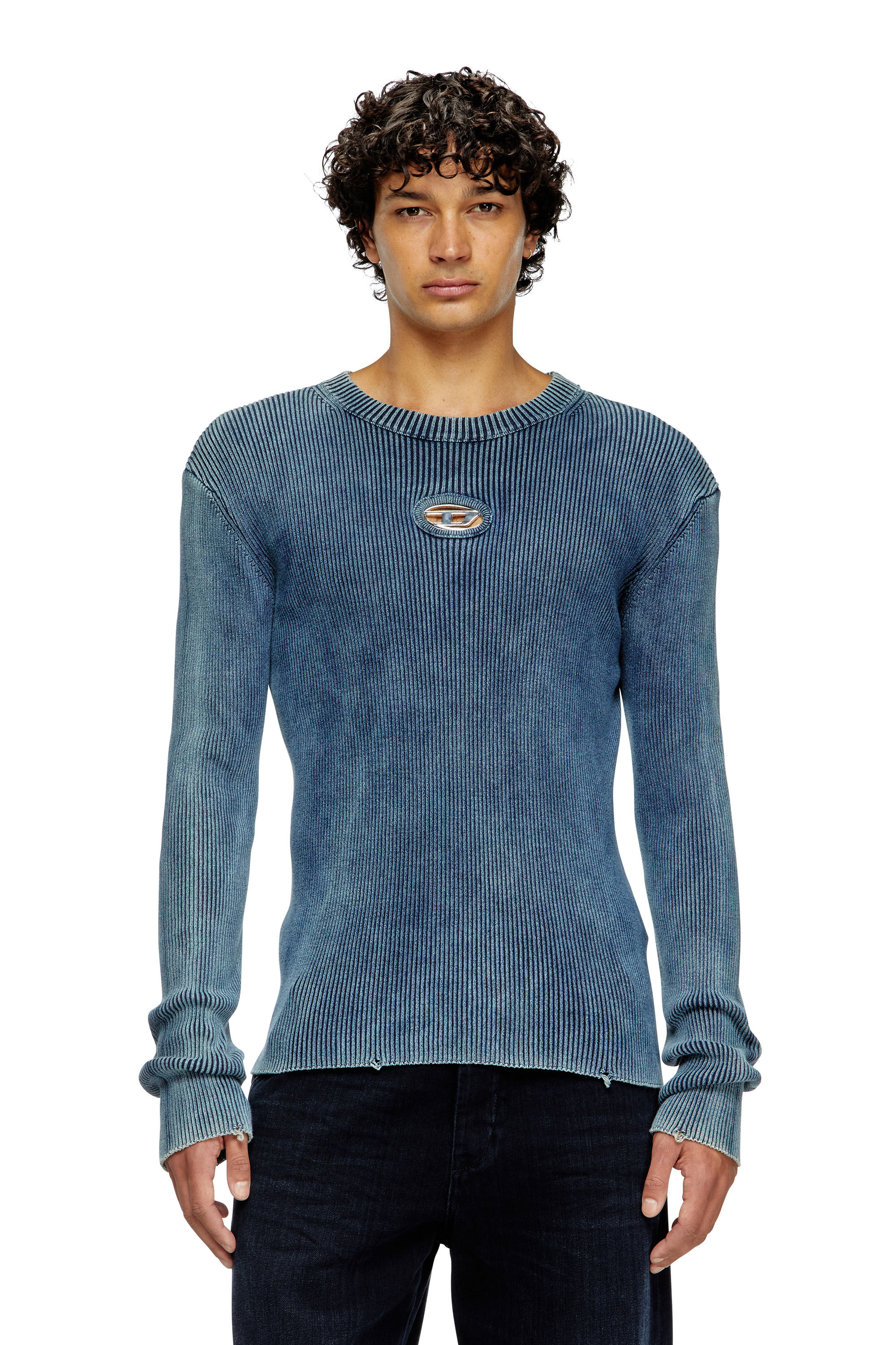 Diesel - K-DARIN-D, Jersey desgastado con logotipo recortado Hombre in Azul marino - 3
