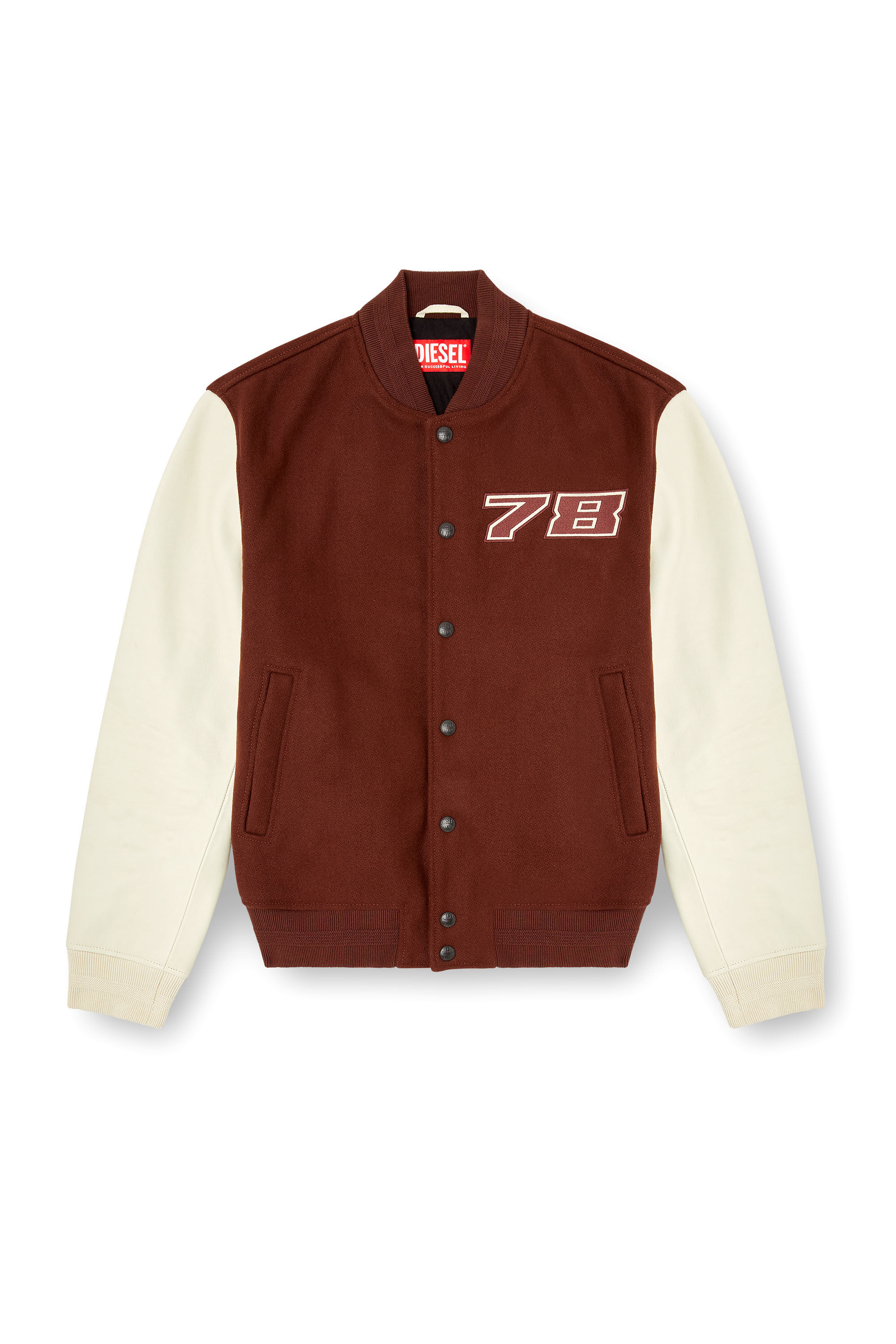 Diesel - L-KOPF, Chaqueta bomber acolchada de lana y cuero Hombre in Marrón - 2