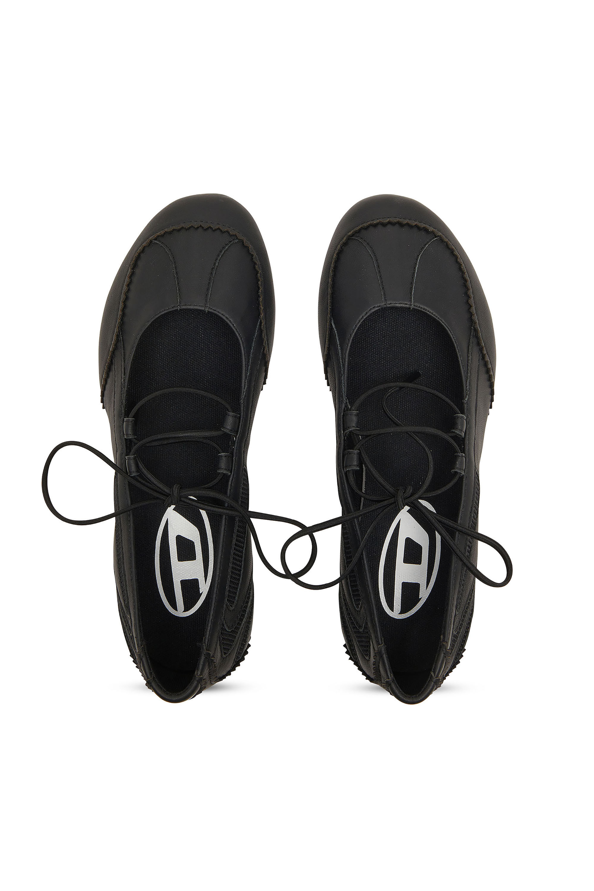 Diesel - D-MILE BALLERINA LACE UP W, D-Mile-Bailarinas con cordones de cuero y malla Mujer in Negro - 4