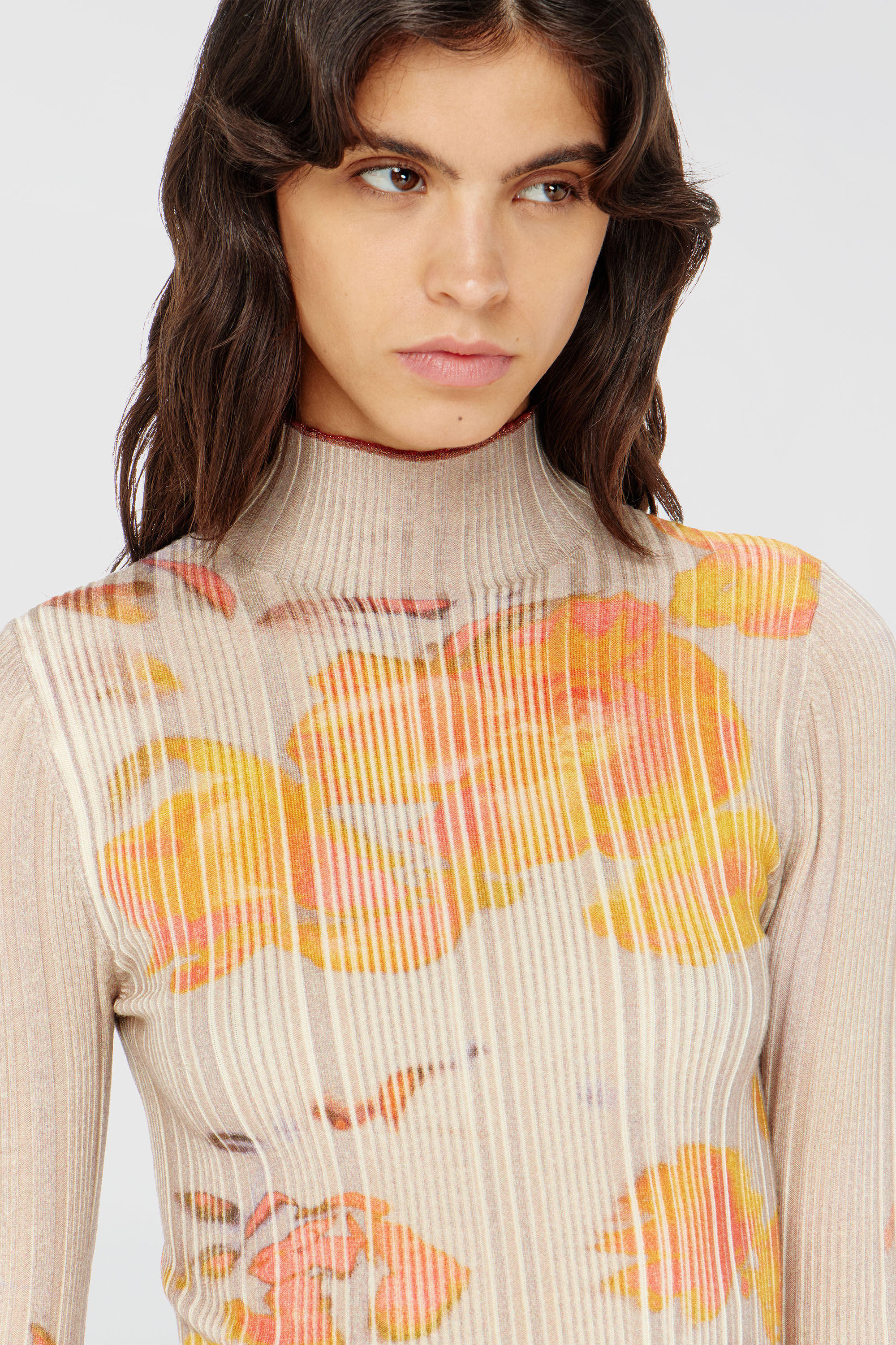 Diesel - M-IORIA, Top de cuello alto de lana acanalada con estampado floral Mujer in Multicolor - 5