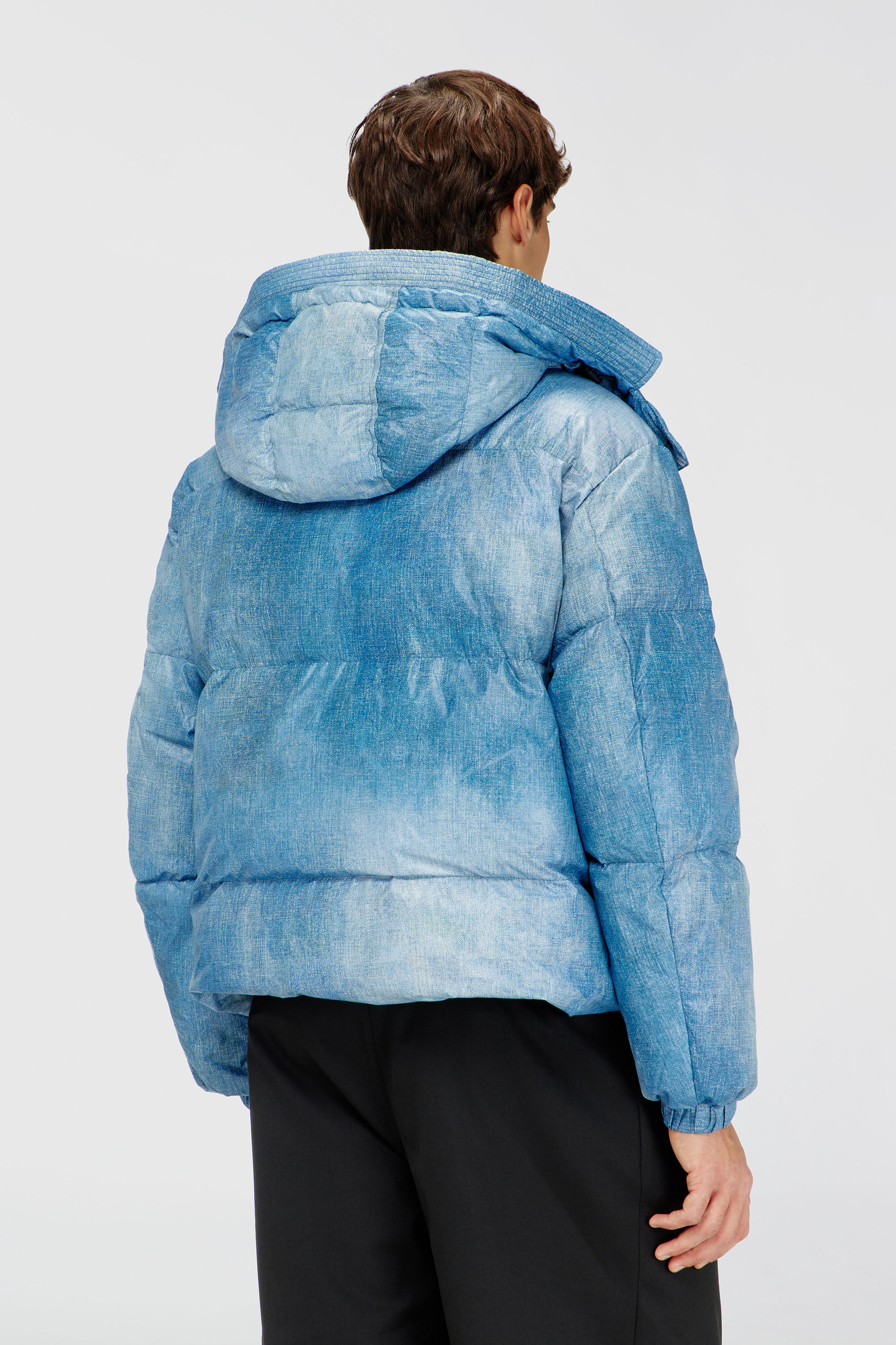 Diesel - W-ROLLY-WRD-BFBN, Chaqueta con capucha y estampado efecto denim Hombre in Azul marino - 4