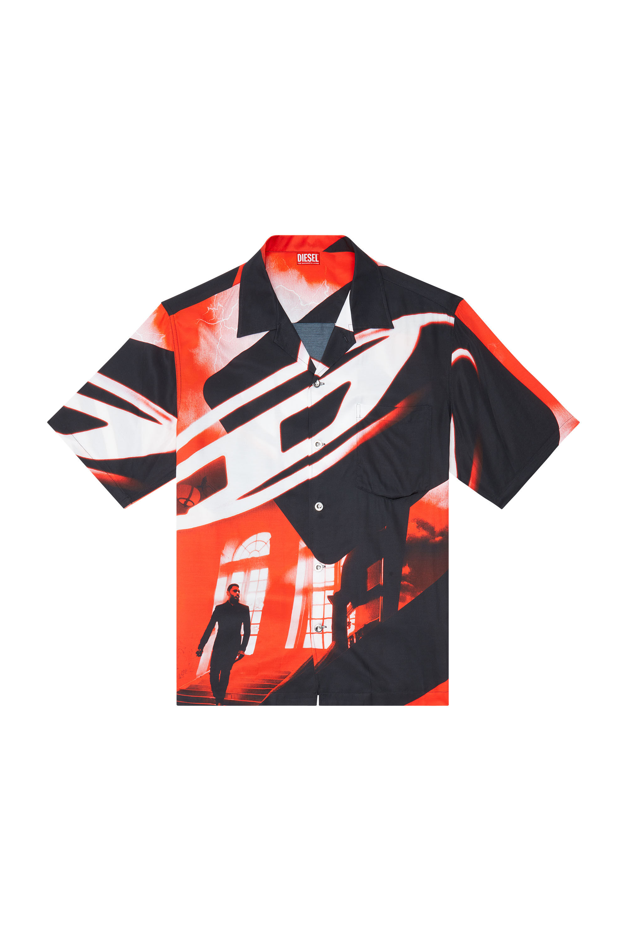 Diesel - BMOWT-ADRIAN, Camisa de playa con estampado de p&oacute;ster Oval D Hombre in Multicolor - 4