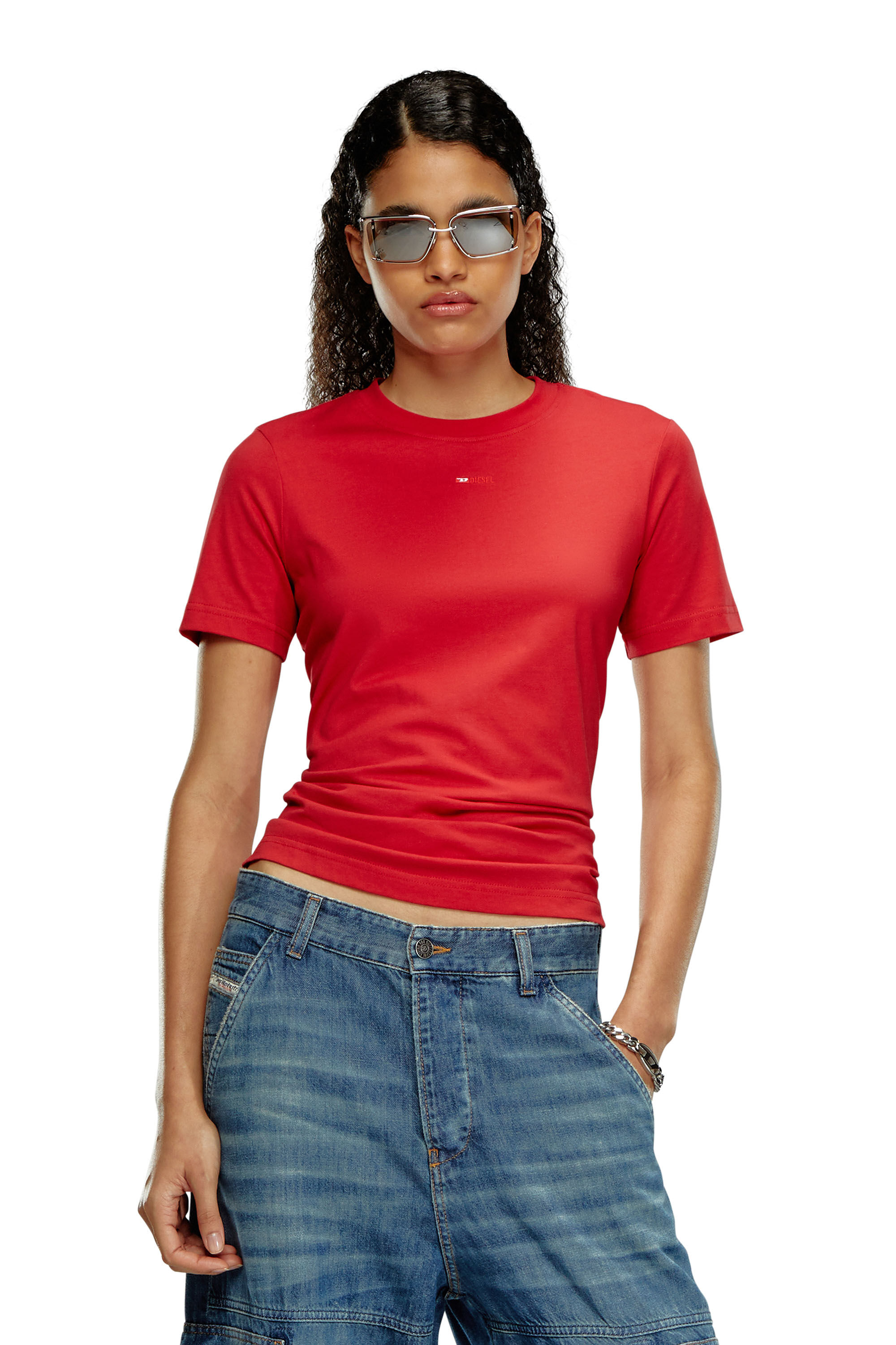 Diesel - T-REG-MICRODIV, Woman T-shirt with embroidered micro logo in Red - Image 3