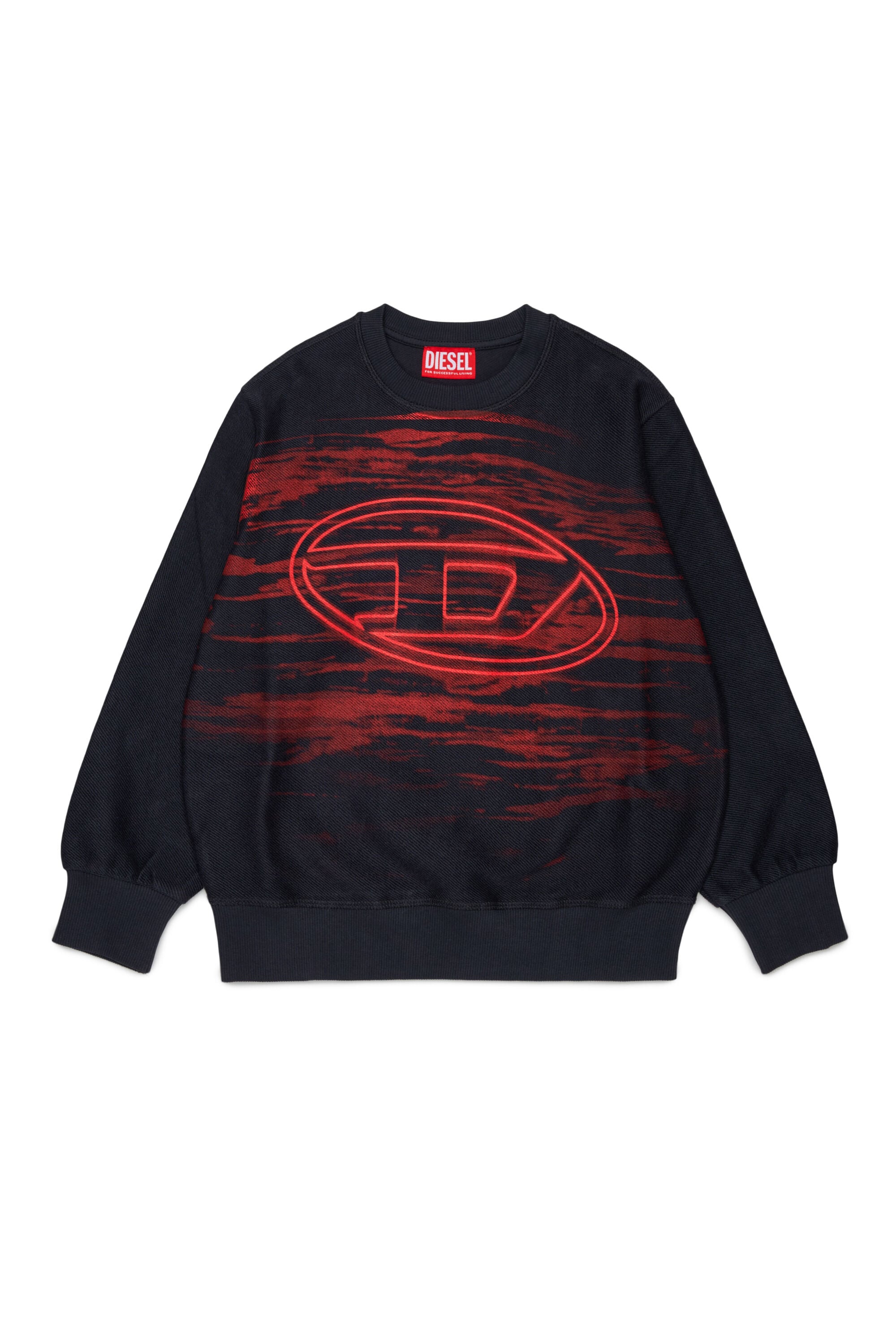 Diesel - SFRIT OVER, Sudadera con efecto de rayas y logo Oval D Hombre in Negro - 1