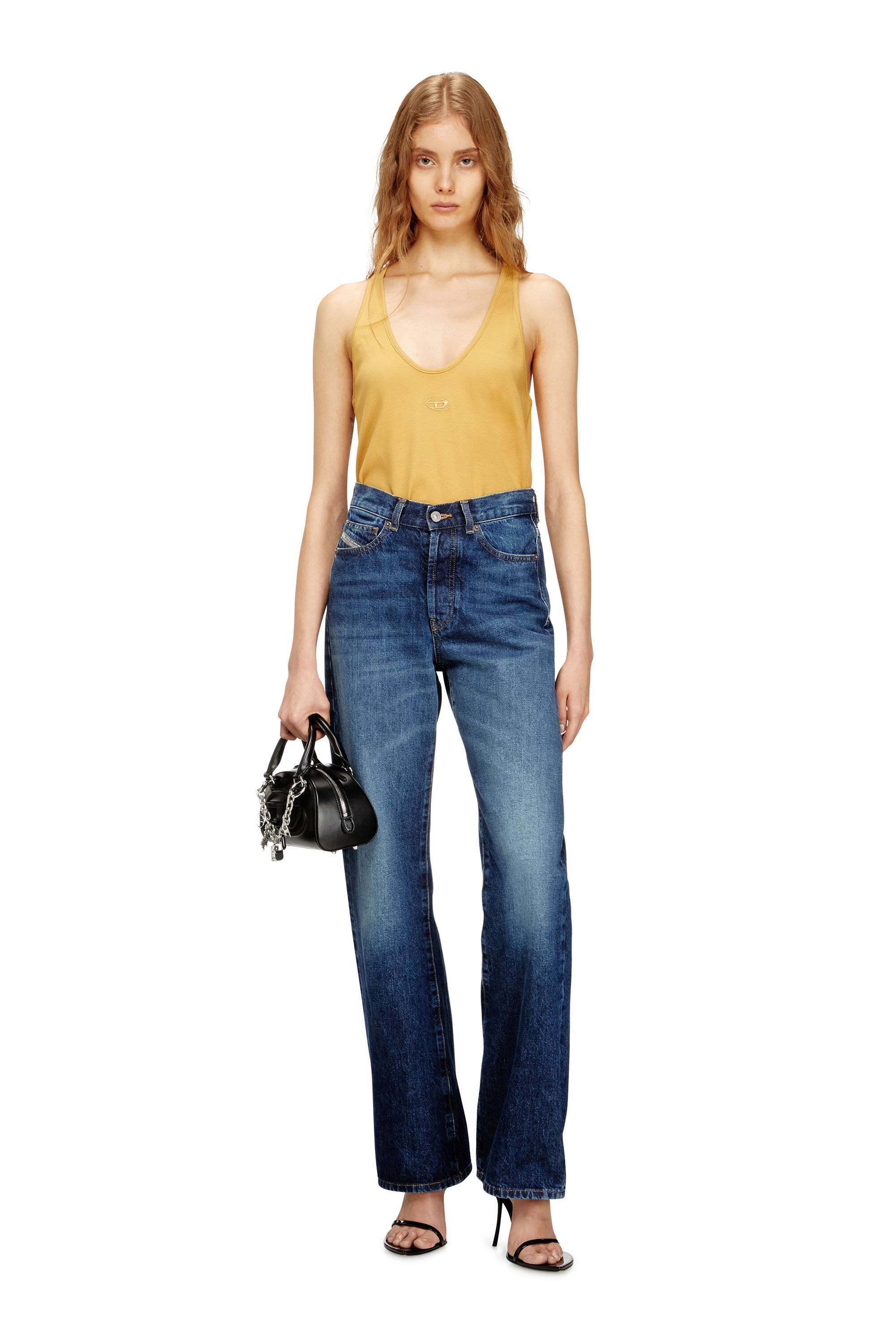 Diesel - T-IPSYA-LKDS, Camiseta con tirantes de canalé con Oval D Mujer in Naranja - 1