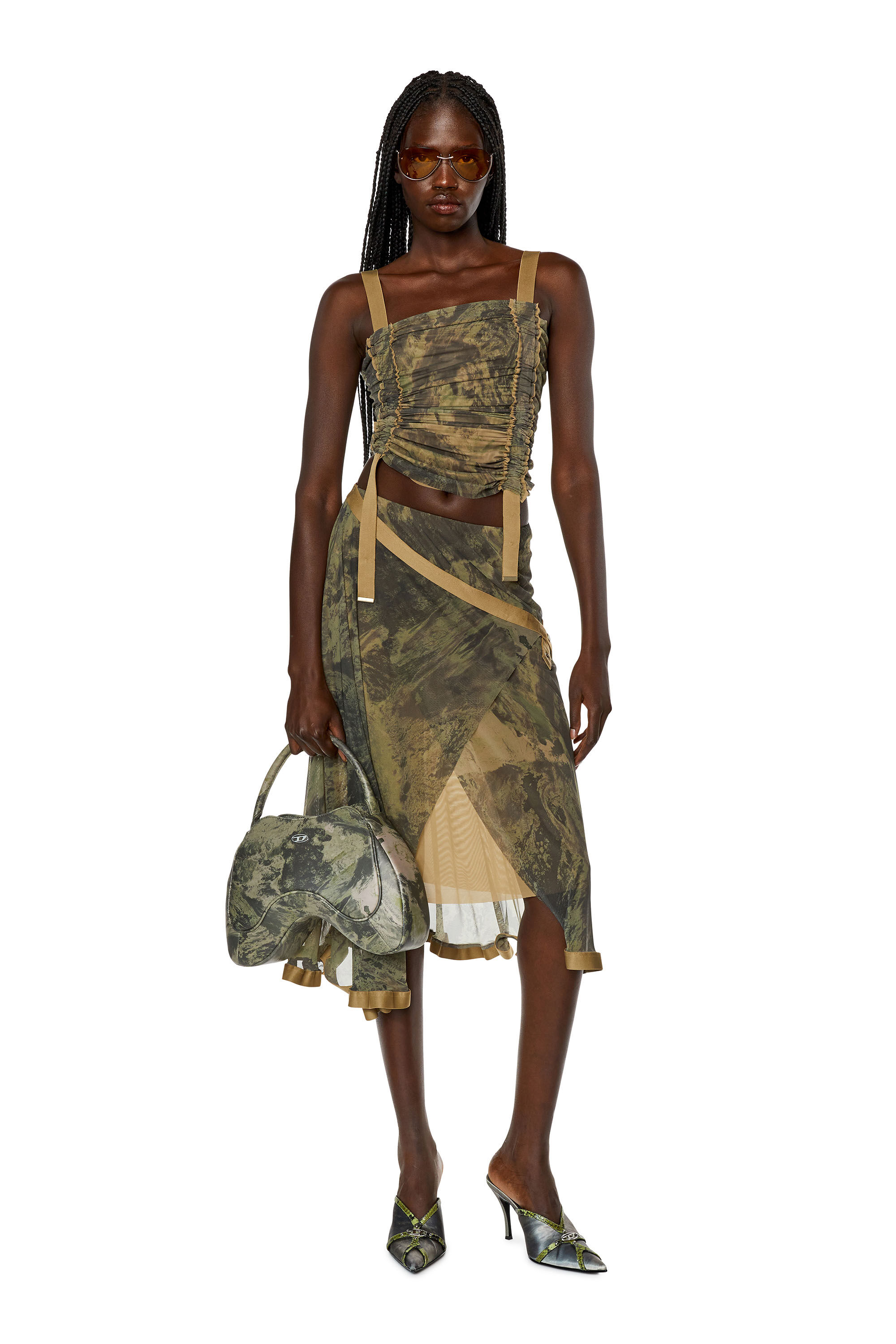 Diesel - O-RAY, Falda envolvente de tul Planet Mujer in Verde - 1