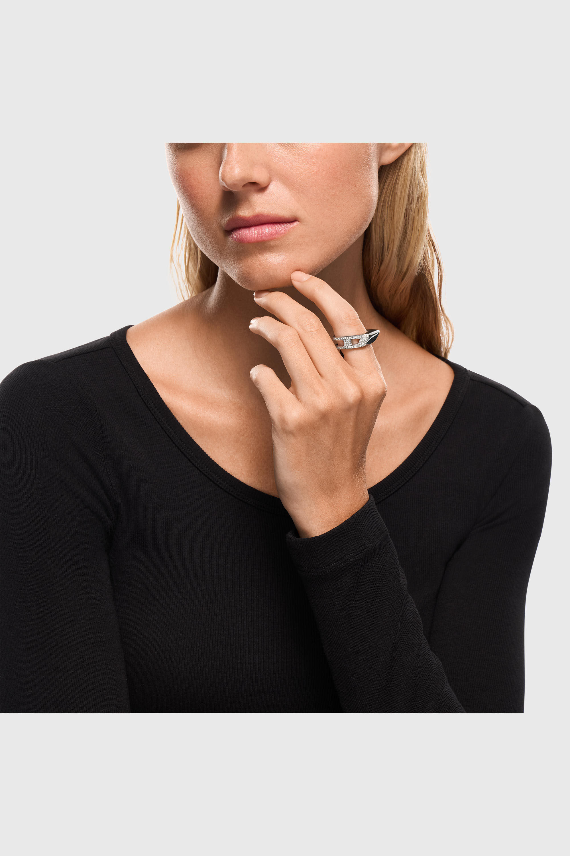 Diesel - DX1740040, Anillo tipo banda de acero inoxidable con pav&eacute; Unisex in Plateado - 4