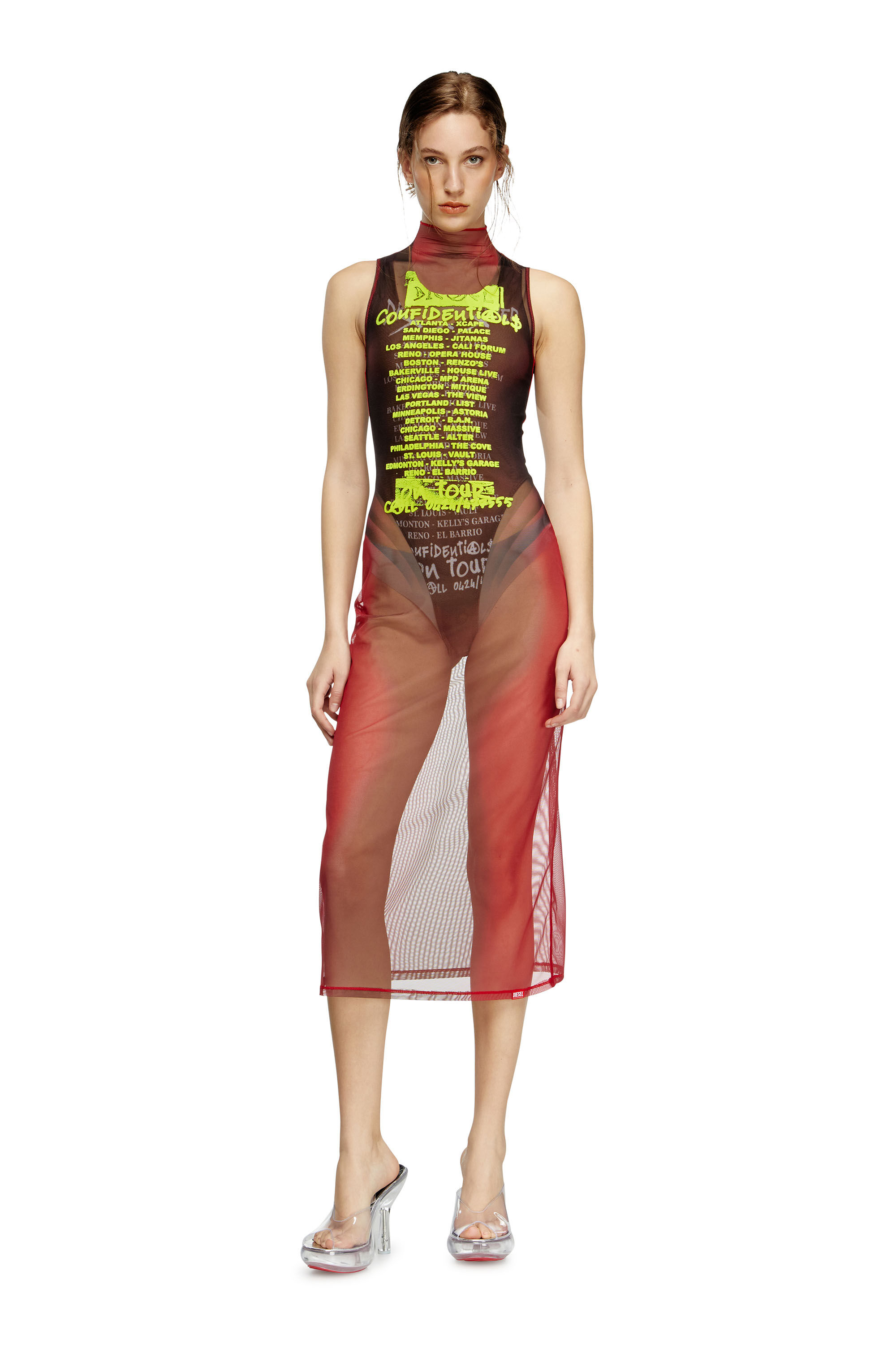 Diesel - D-AGNEC, Vestido chaleco con estampado de letras de canciones a capas Mujer in Marrón - 3