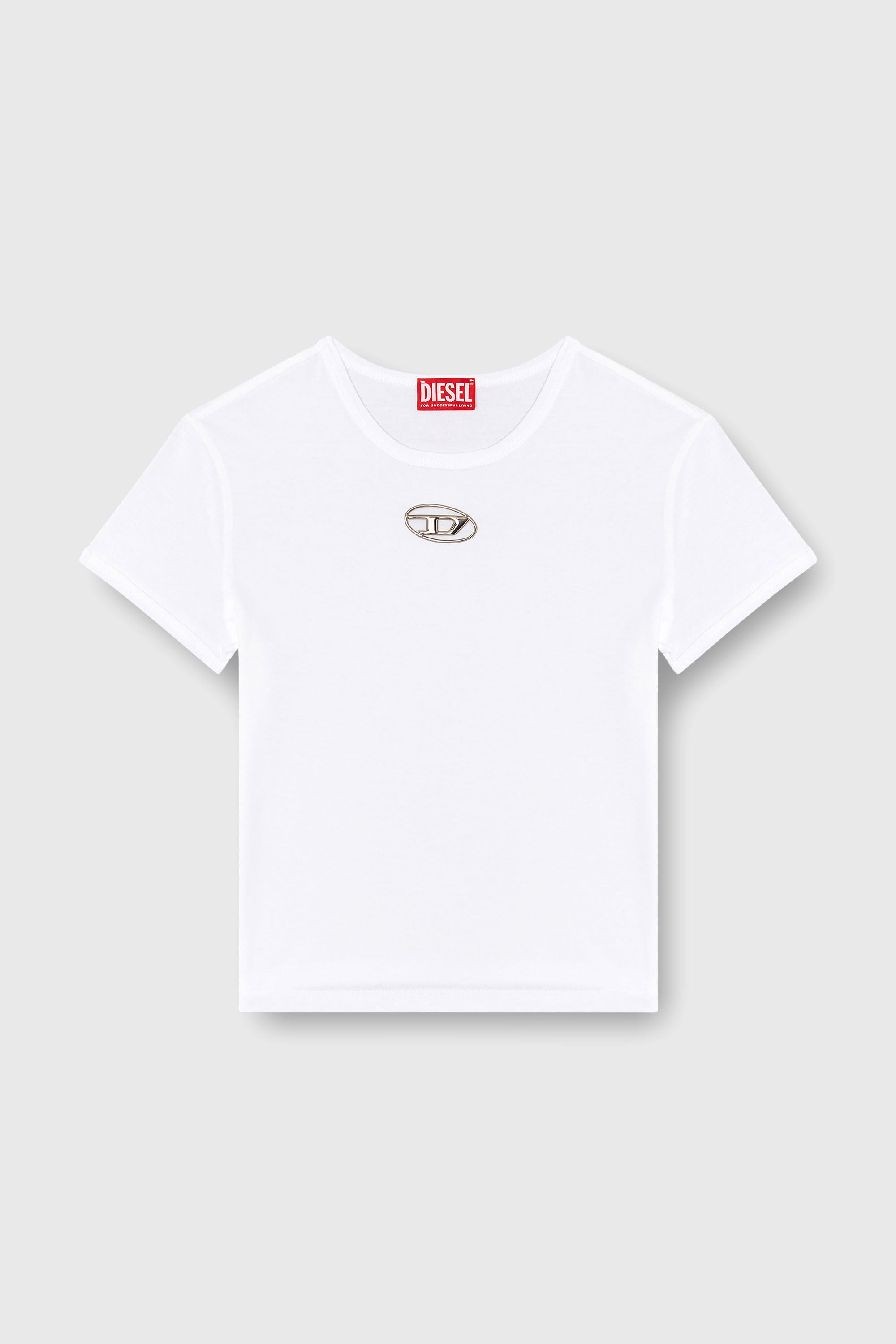 Diesel - T-UNCUTIE-LONG-OD-Q1, Camiseta de fit entallado con logotipo Oval D recortado Mujer in Blanco - 2