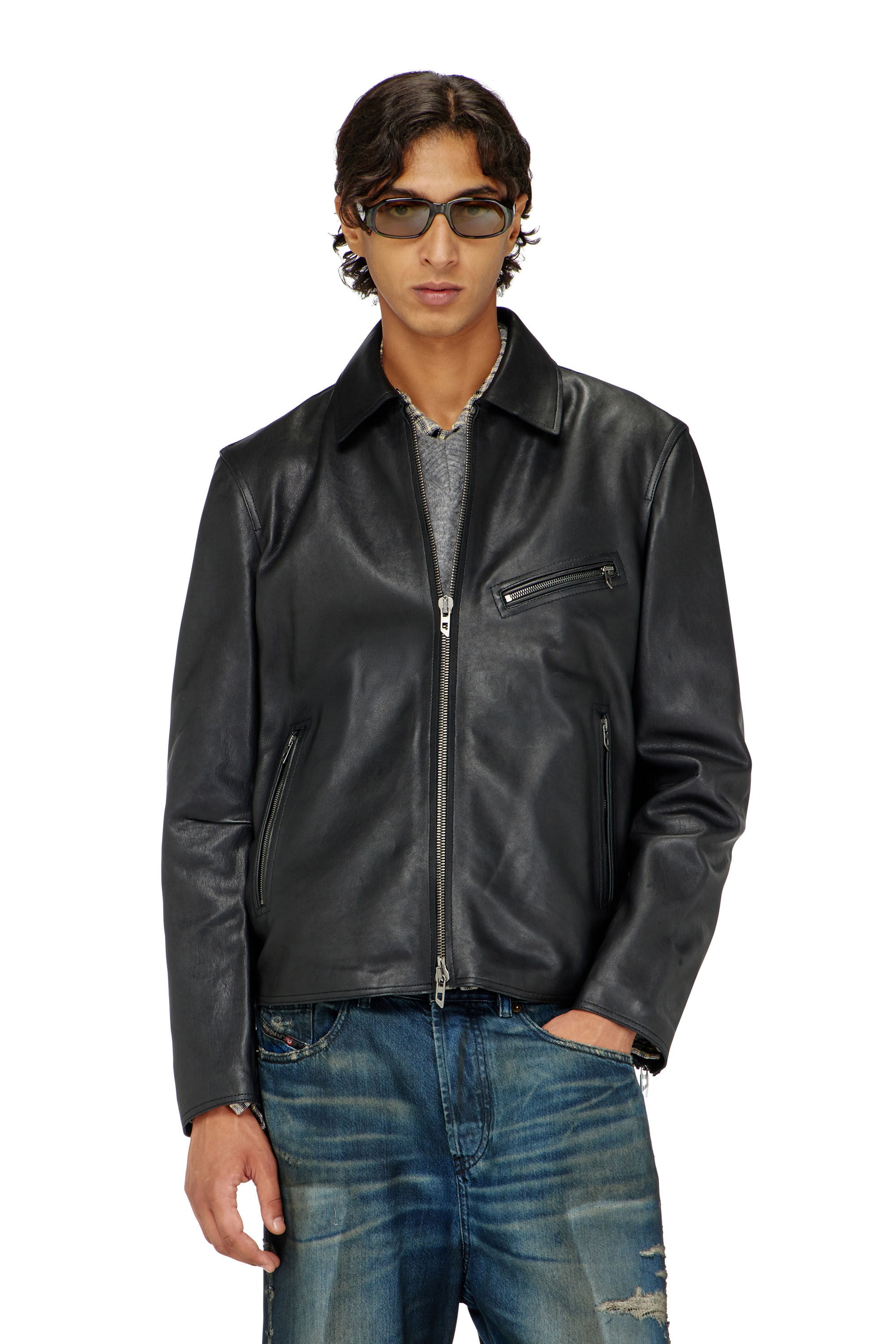 Diesel - L-KORN-A, Chaqueta de cuero con Oval D en relieve Hombre in Negro - 3