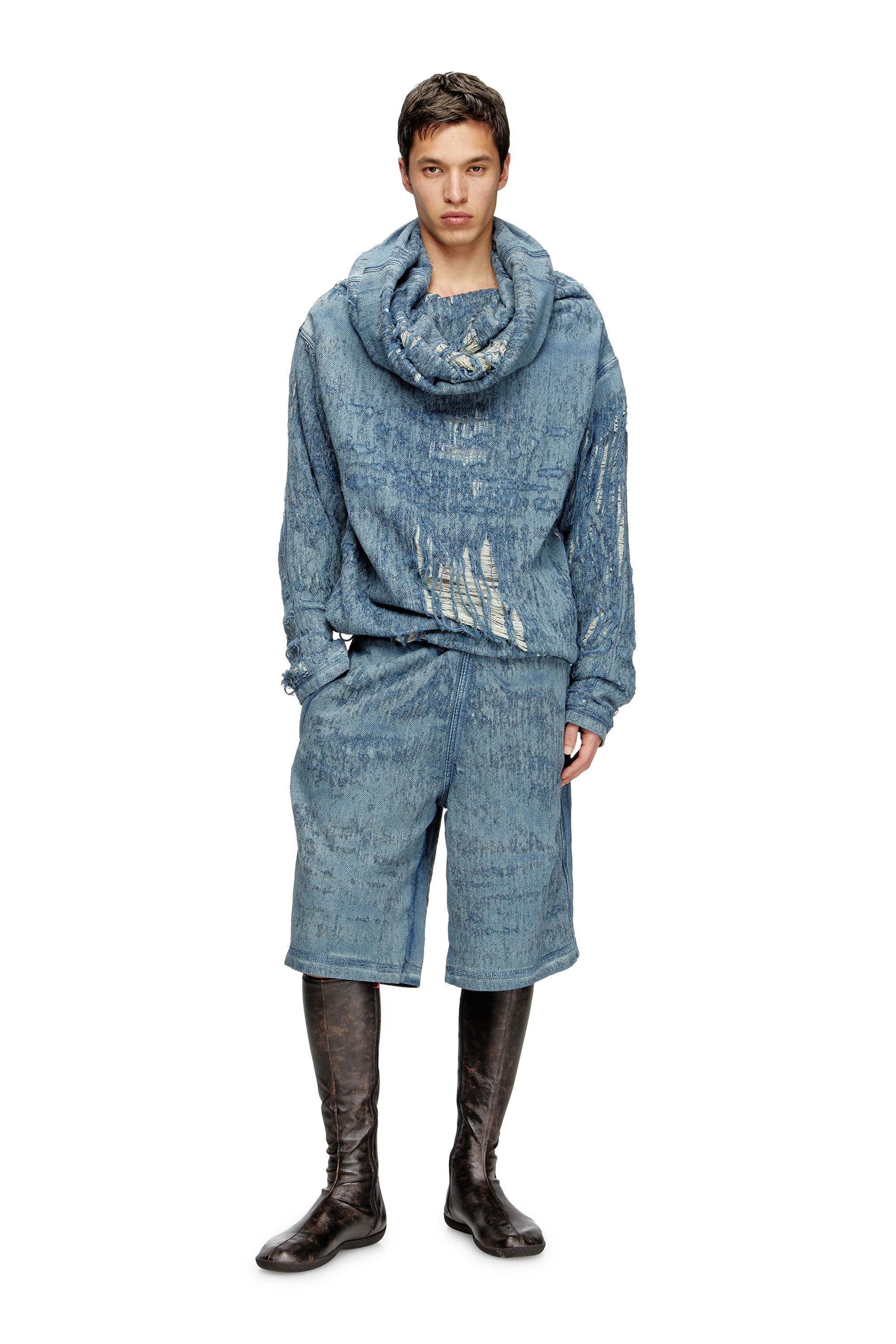 Diesel - D-UMBRIX-FSG, Suéter en denim jacquard ultradestruido Hombre in Azul marino - 1