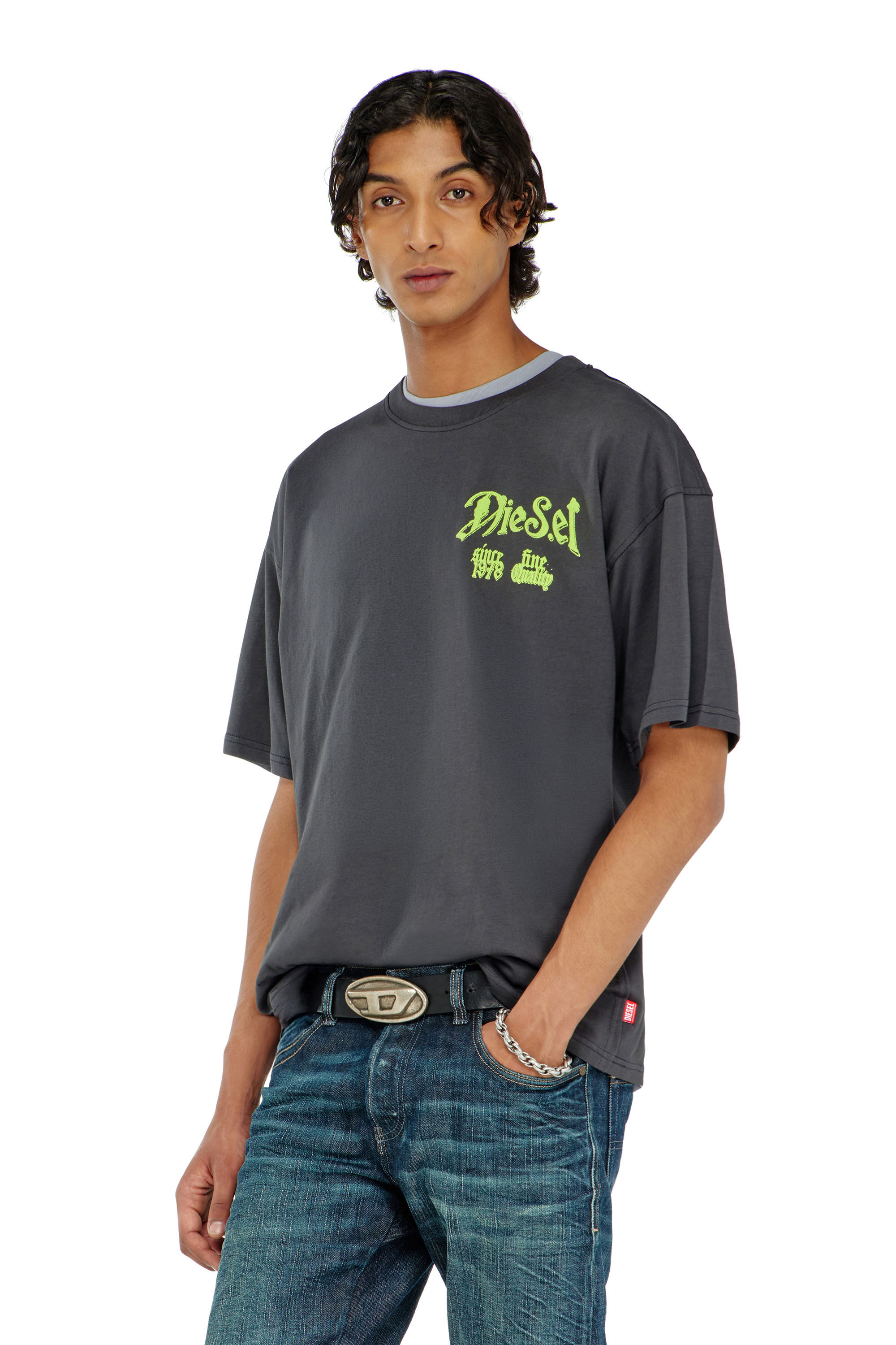 Diesel - T-BOXT-AA2, Camiseta de algod&oacute;n con gr&aacute;fico flocado Hombre in Gris - 3