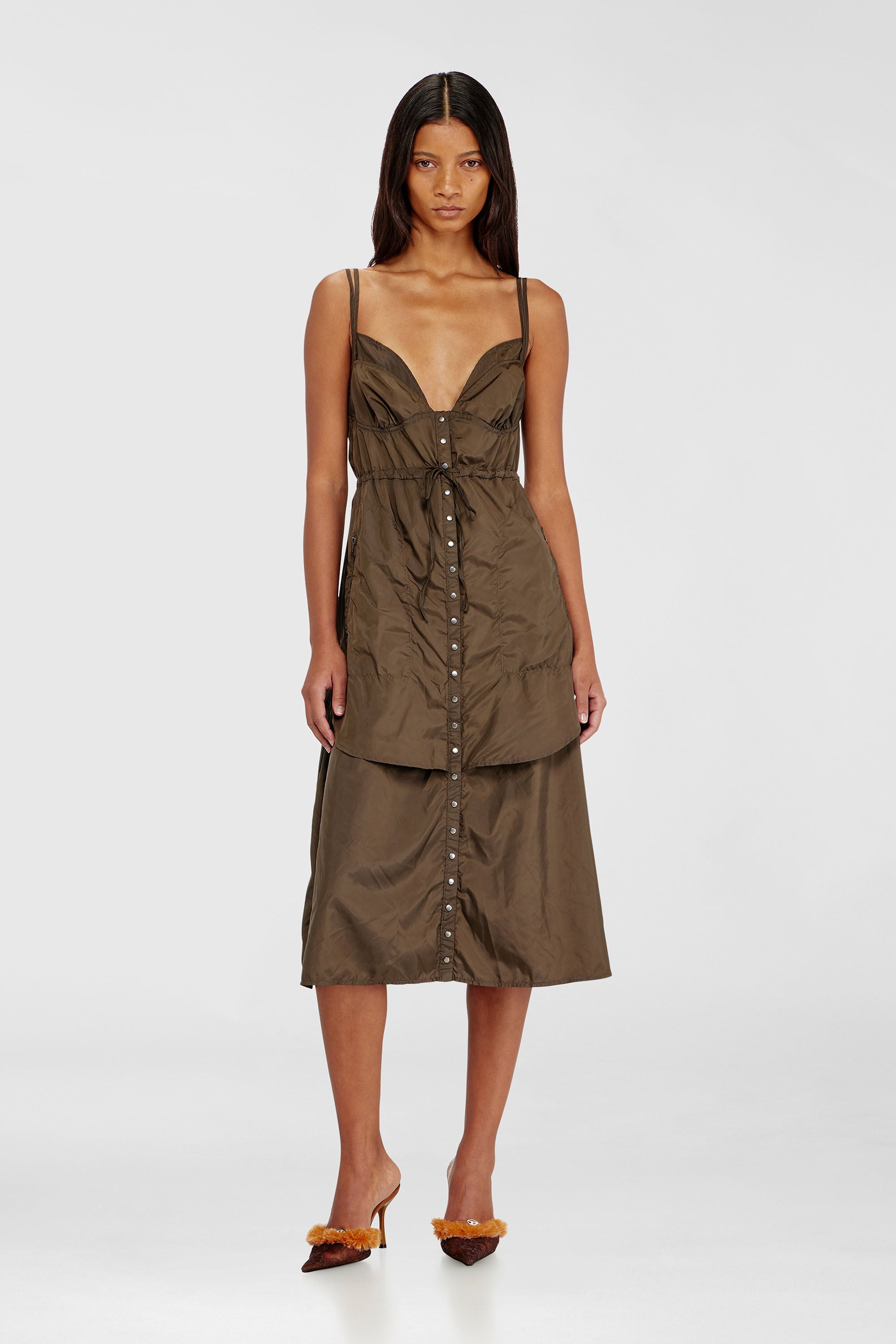 Diesel - D-OROTEA-T1, Vestido de nailon ligero con dise&ntilde;o de capas Mujer in Marr&oacute;n - 3