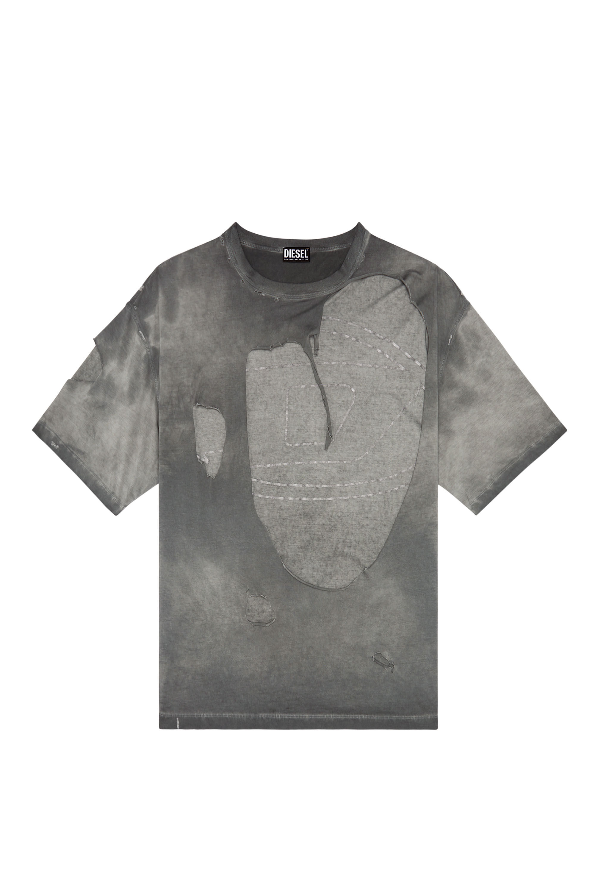 Diesel - T-ASHY, Camiseta de doble capa con logotipo oval D Hombre in Gris - 2
