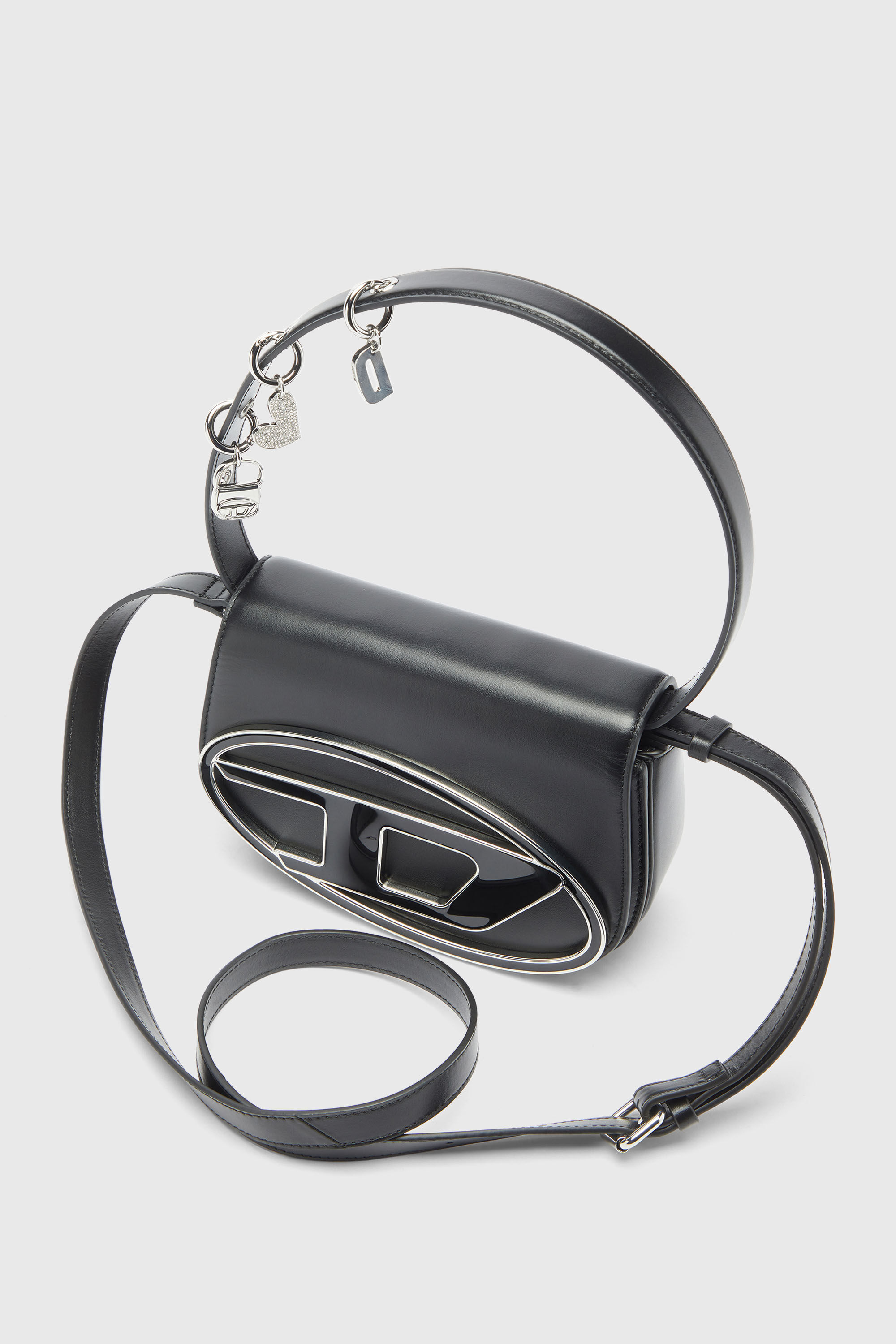 Diesel - 1DR, 1DR -Bolso de hombro de piel ic&oacute;nico con charms en el asa Mujer in Negro - 5
