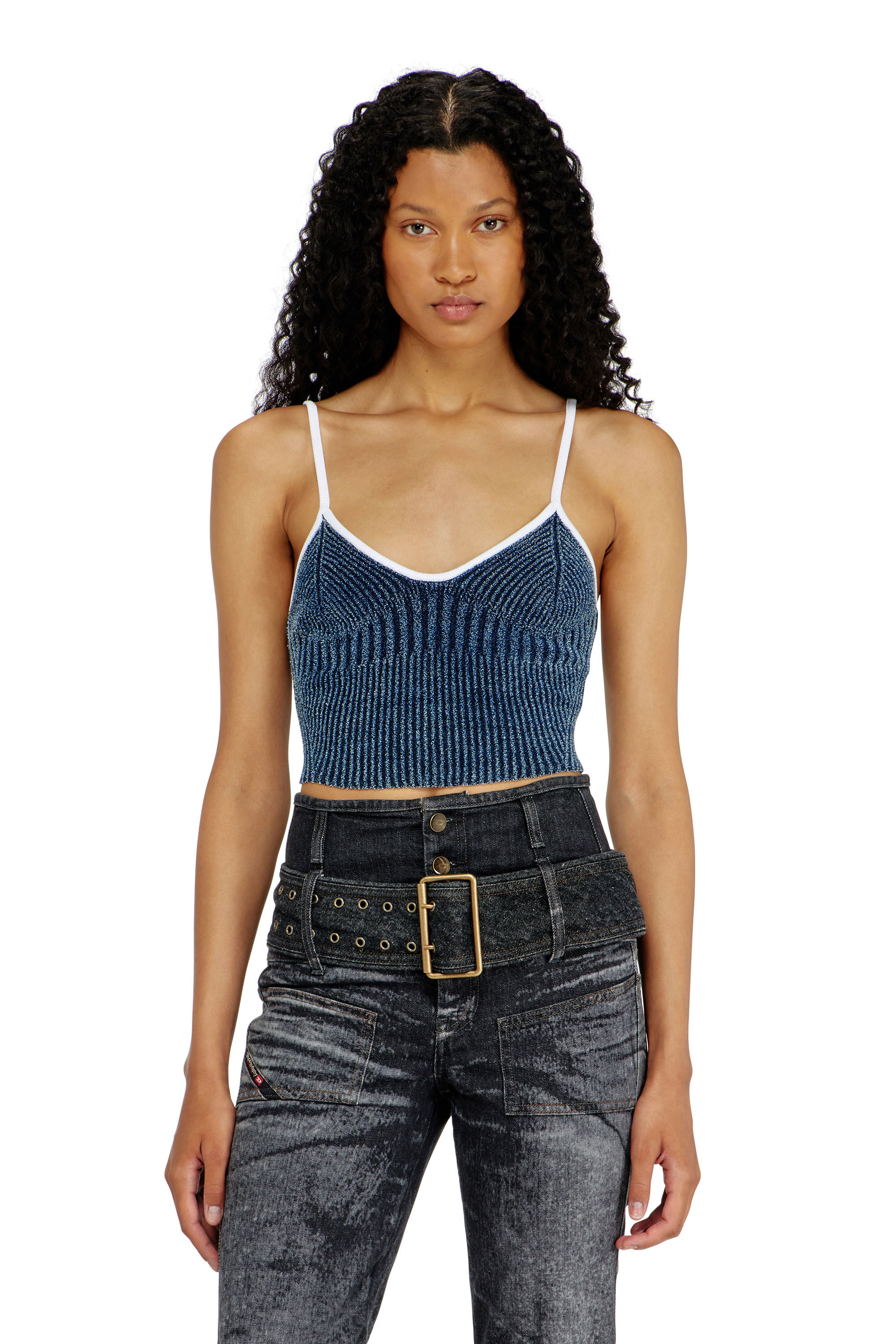 Diesel - M-ESTERE, Crop top de punto acanalado boucl&eacute; &iacute;ndigo Mujer in Multicolor - 3