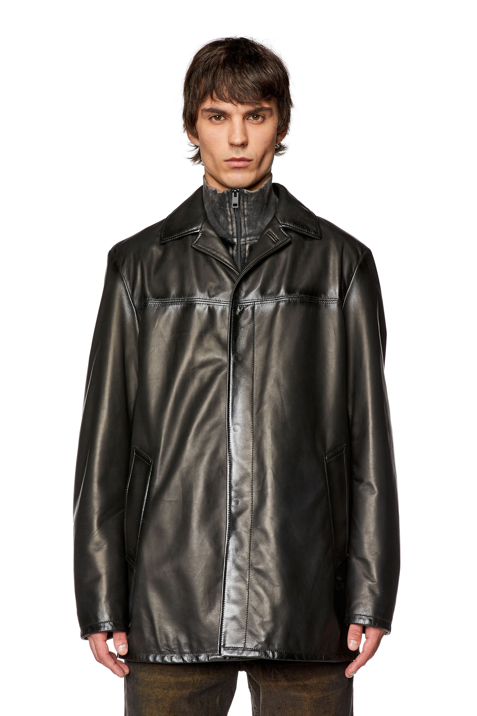 Diesel - L-NICO, Chaqueta de cuero con costuras rociadas Hombre in Negro - 5
