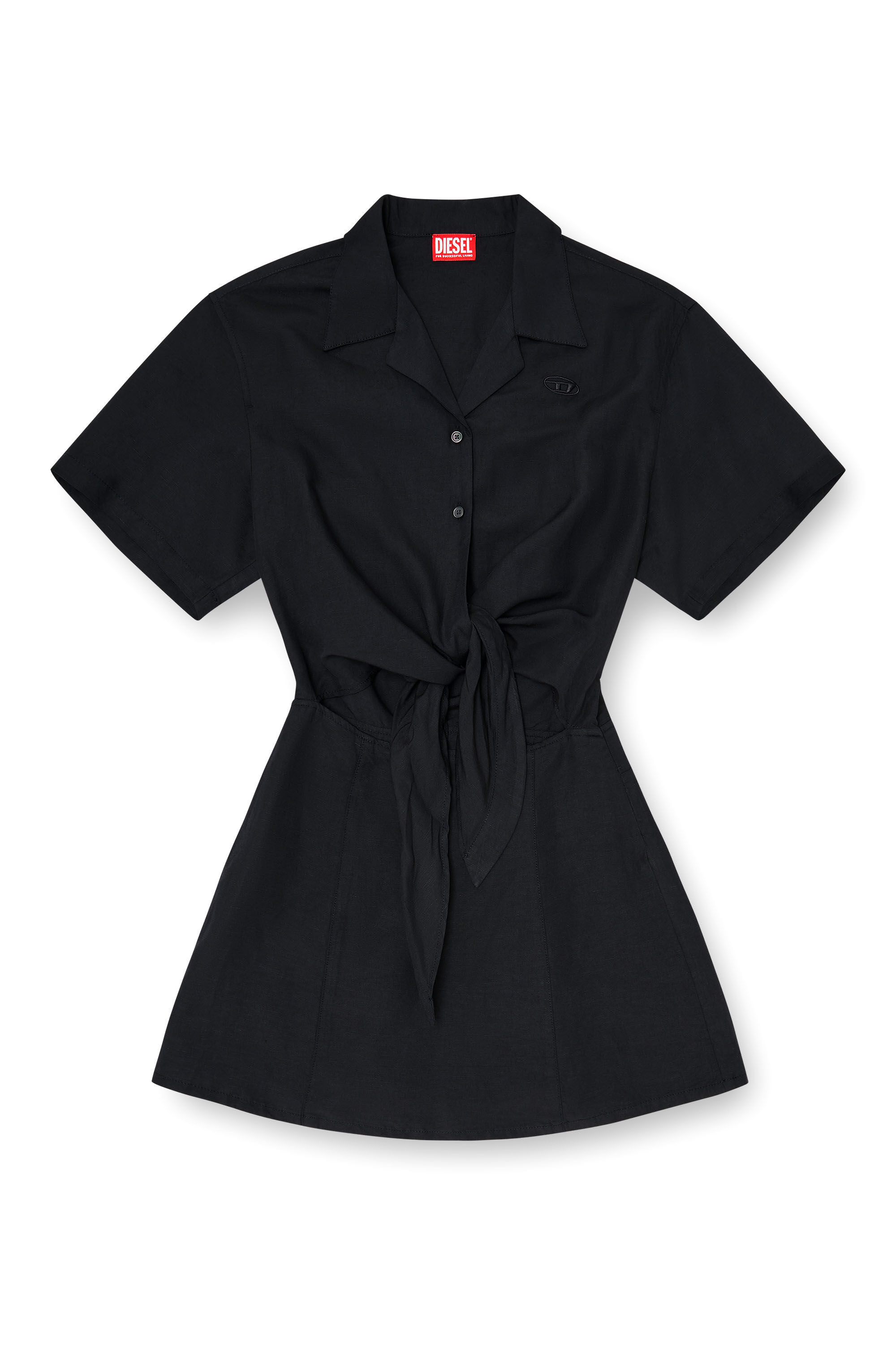 Diesel - D-STALL, Vestido mini de mezcla de lino con nudo en la cintura Mujer in Negro - 2