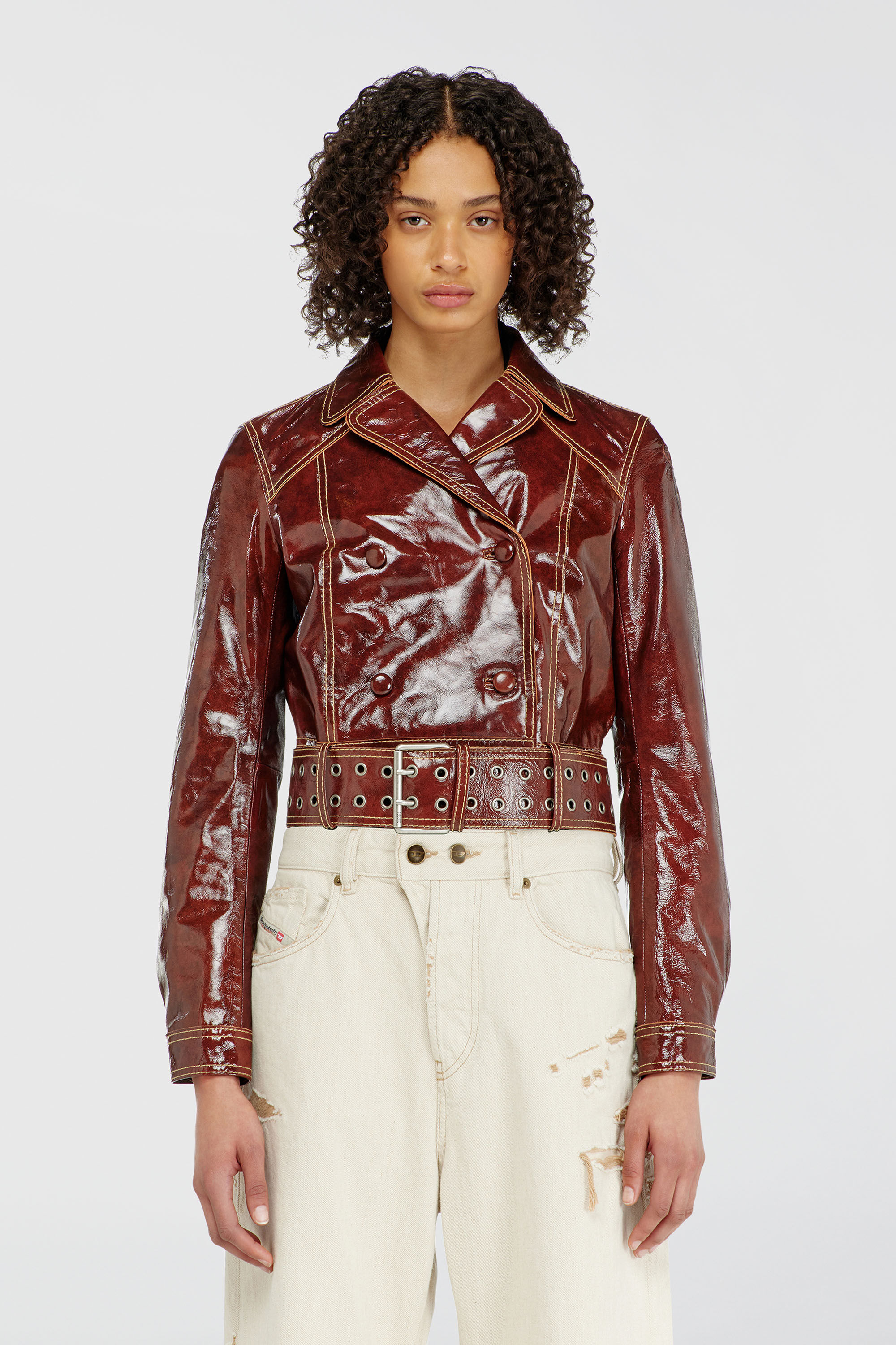Diesel - L-EGEND, Chaqueta de charol con cintur&oacute;n ancho Mujer in Rojo - 5