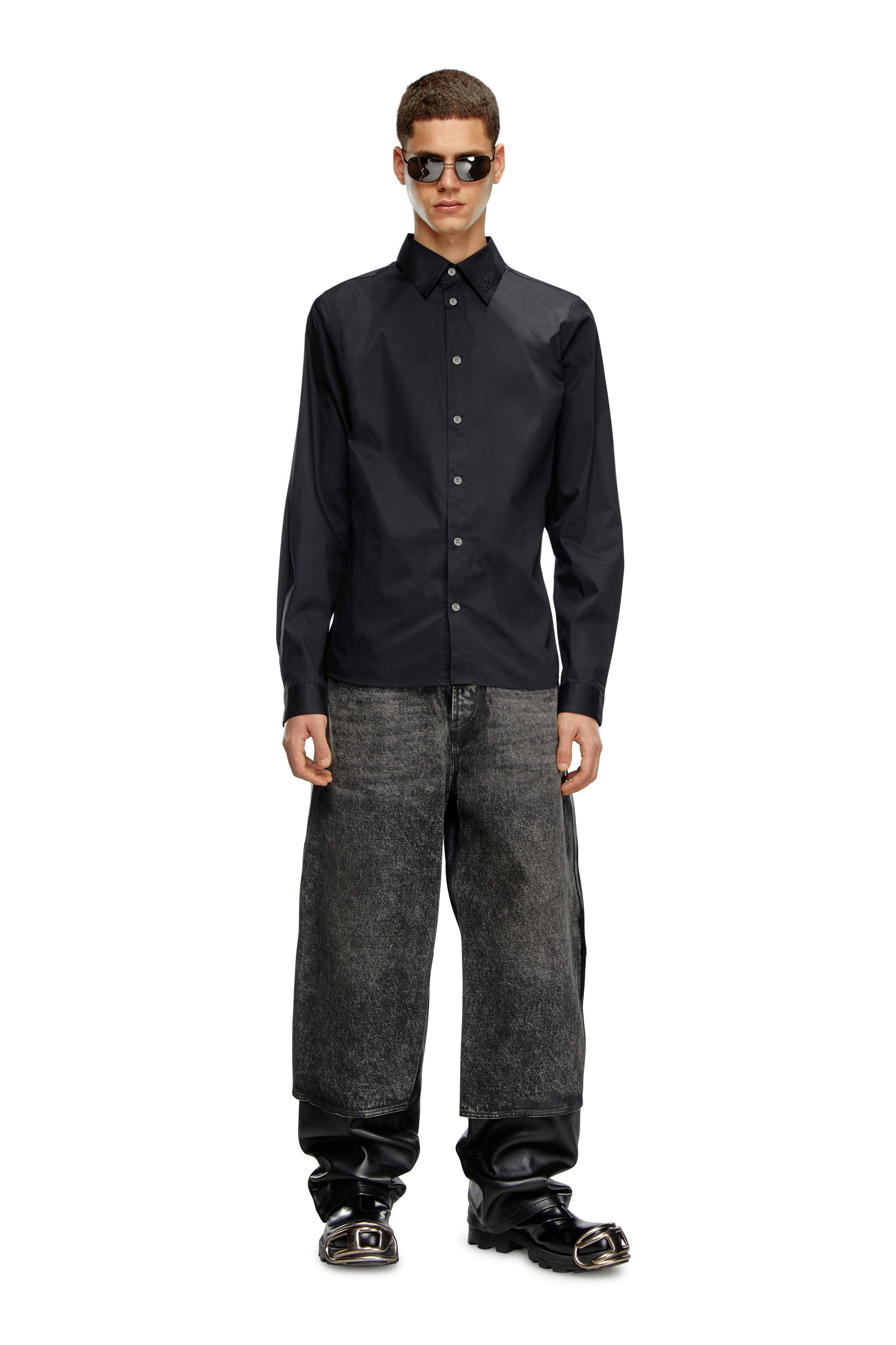 Diesel - S-FITTY-A, Camisa formal con cuello con el logotipo bordado Hombre in Negro - 1