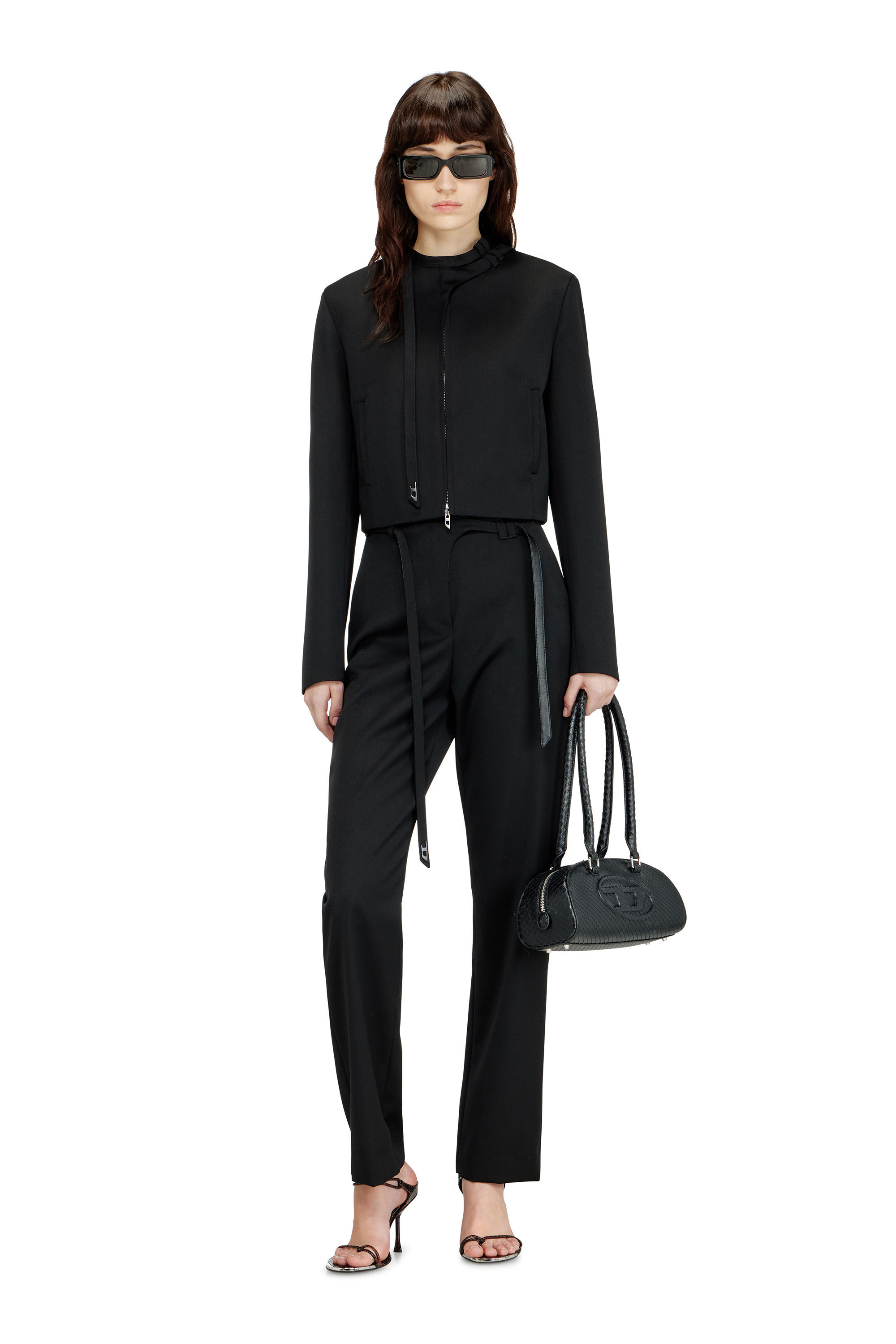 Diesel - P-IXIE-1, Pantalones de vestir con cinta de cintur&oacute;n estilo motociclista Mujer in Negro - 1