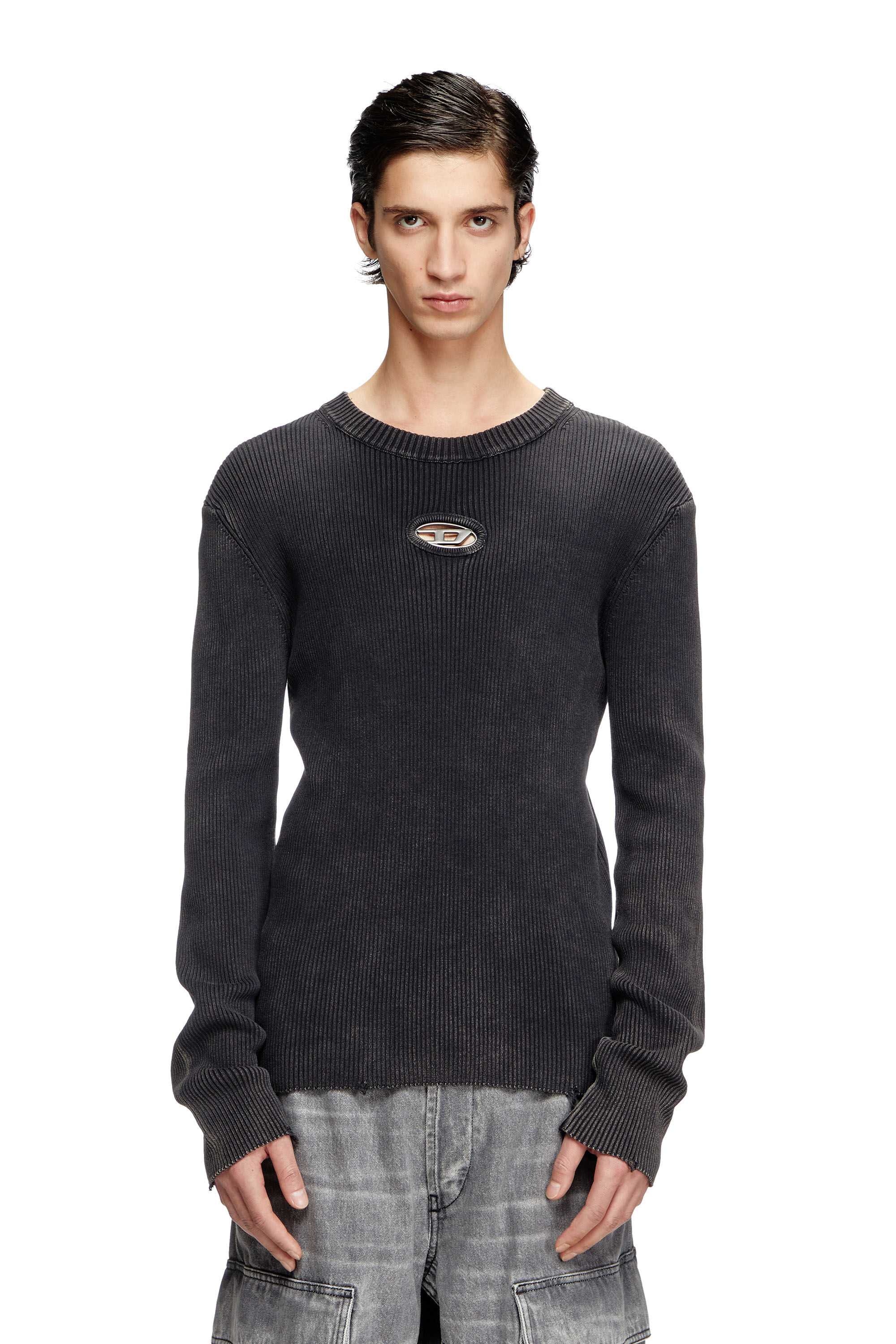Diesel - K-DARIN-D, Jersey desgastado con logotipo recortado Hombre in Negro - 3