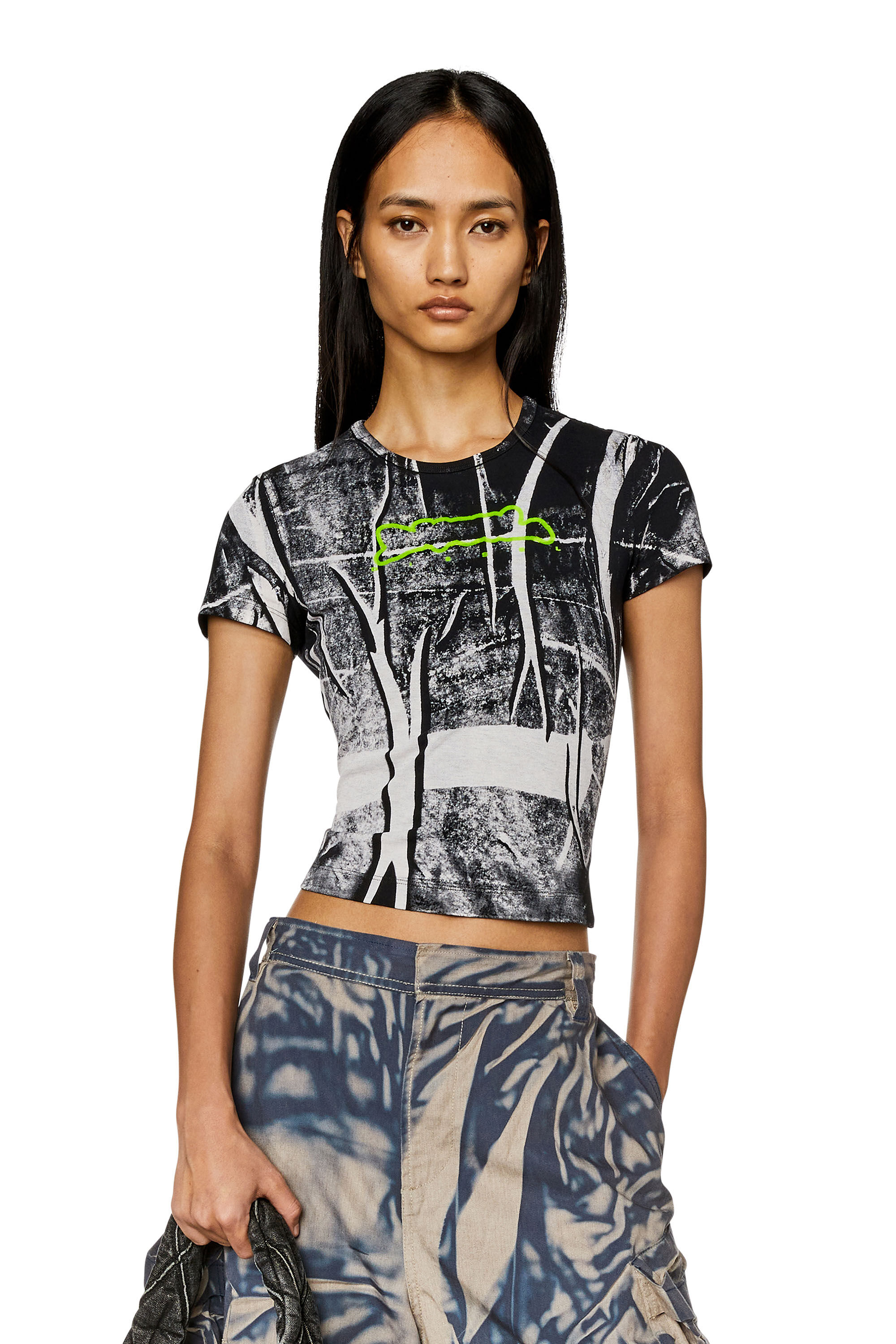 Diesel - T-UNCUTIE-LONG-N5, Camiseta con estampado de pliegues Mujer in Multicolor - 3