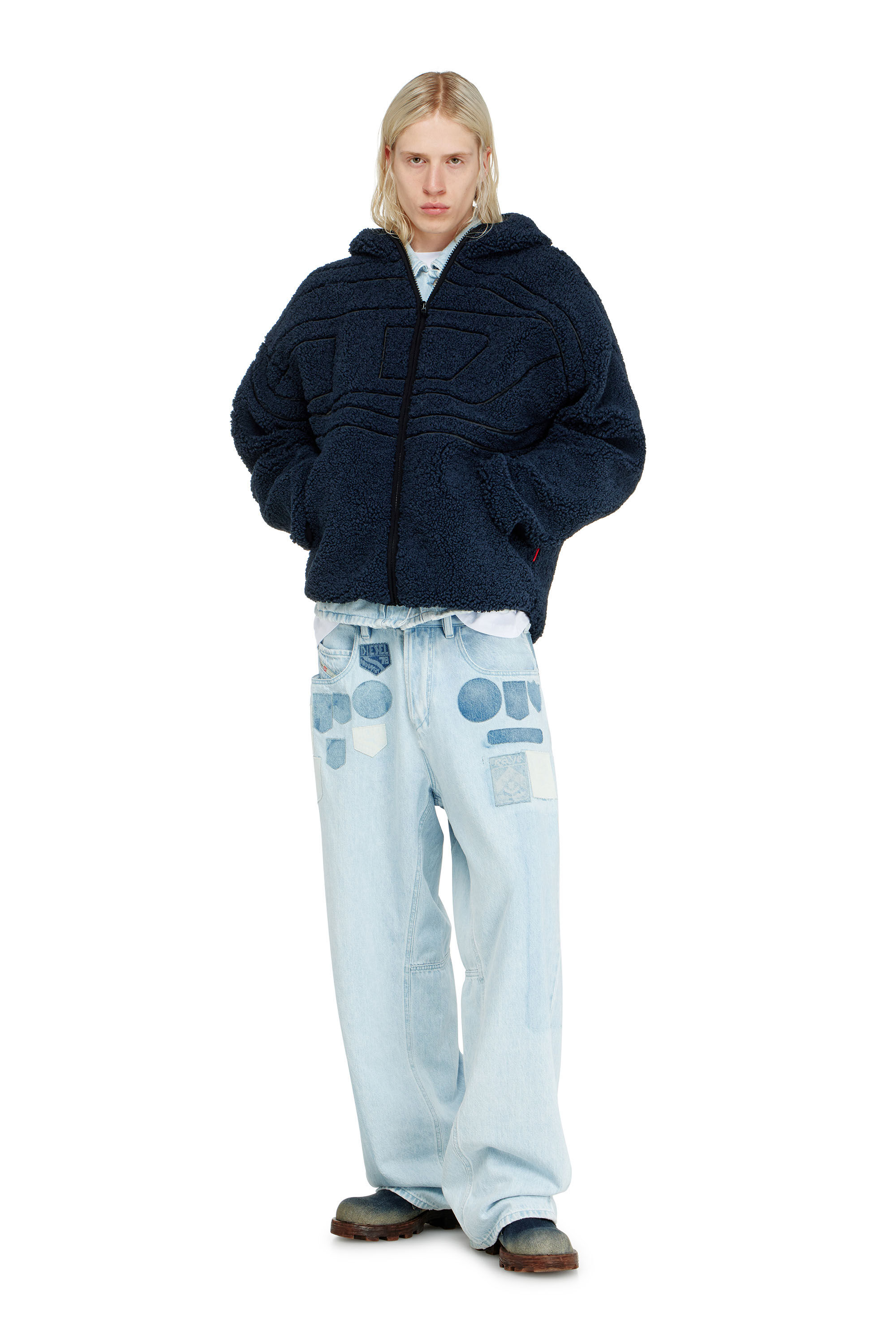 Diesel - S-ZAT, Sudadera de peluche con capucha Hombre in Azul marino - 1