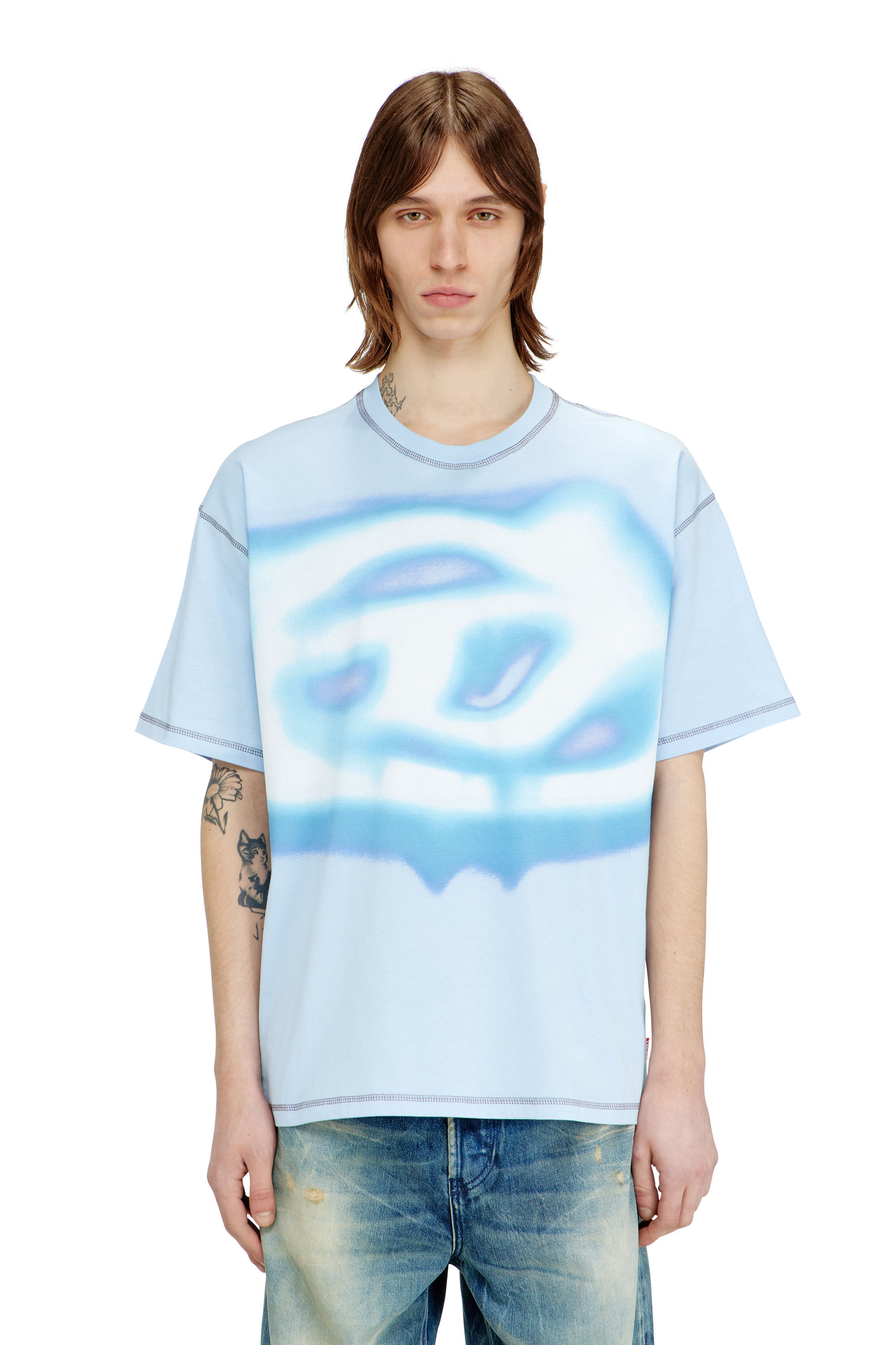 Diesel - T-BOXT-V11, Camiseta relajada con estampado efecto agua Hombre in Azul marino - 3